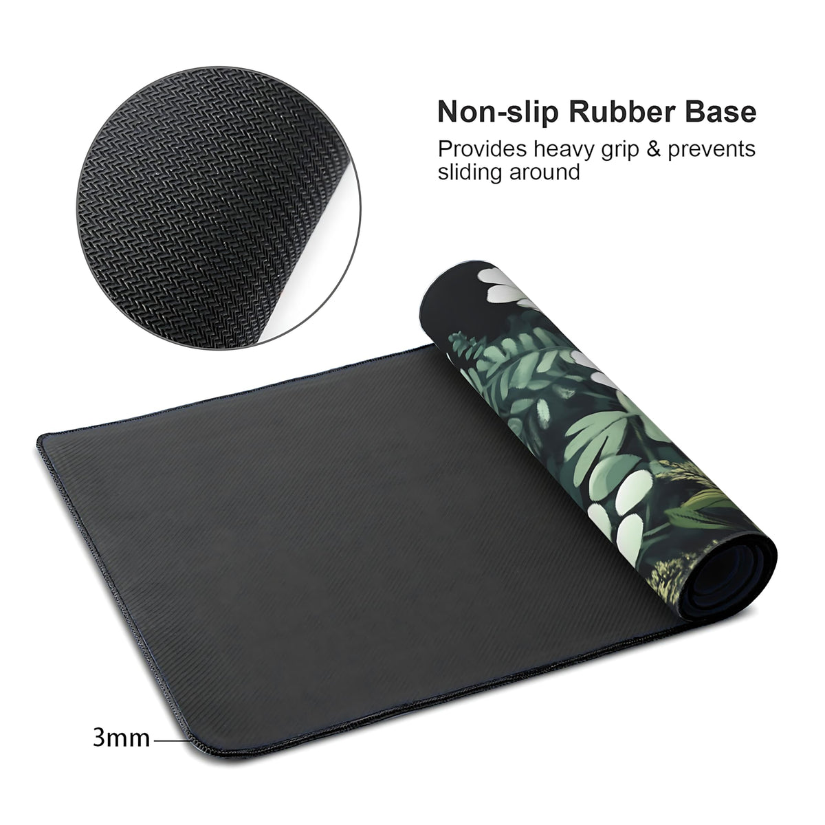 Floral Aesthetic Wildflower Gaming Mouse Pad, Forest Green Moody Forest Desk Mat with Anti-Slip