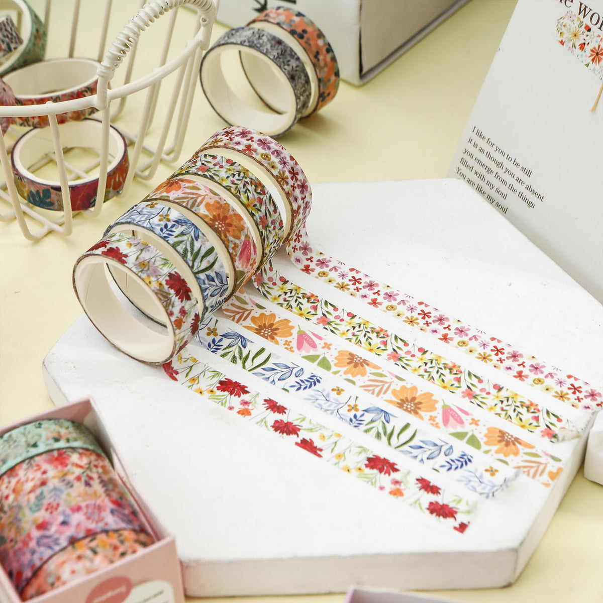 YUBX Flowers Washi Tape Set 60 Rolls Floral Patterns Decorative Skinny Blooms Masking Tapes for