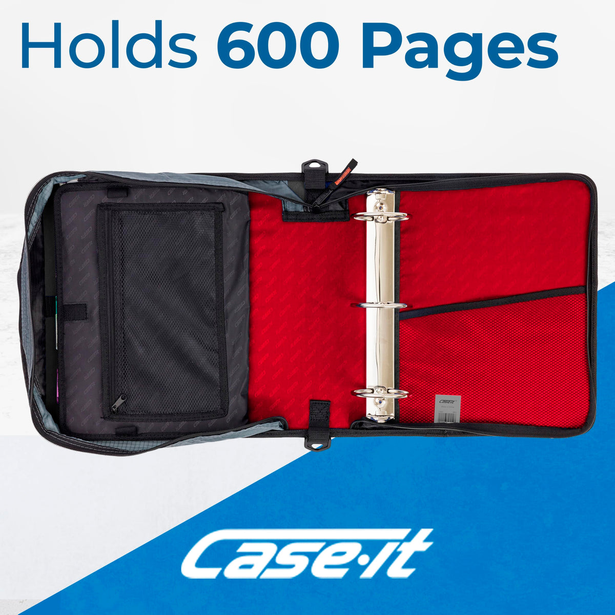 Case-it Zipper Binder | 3-Inch O-Rings | 600-Sheet | D-146 Fire Engine Red