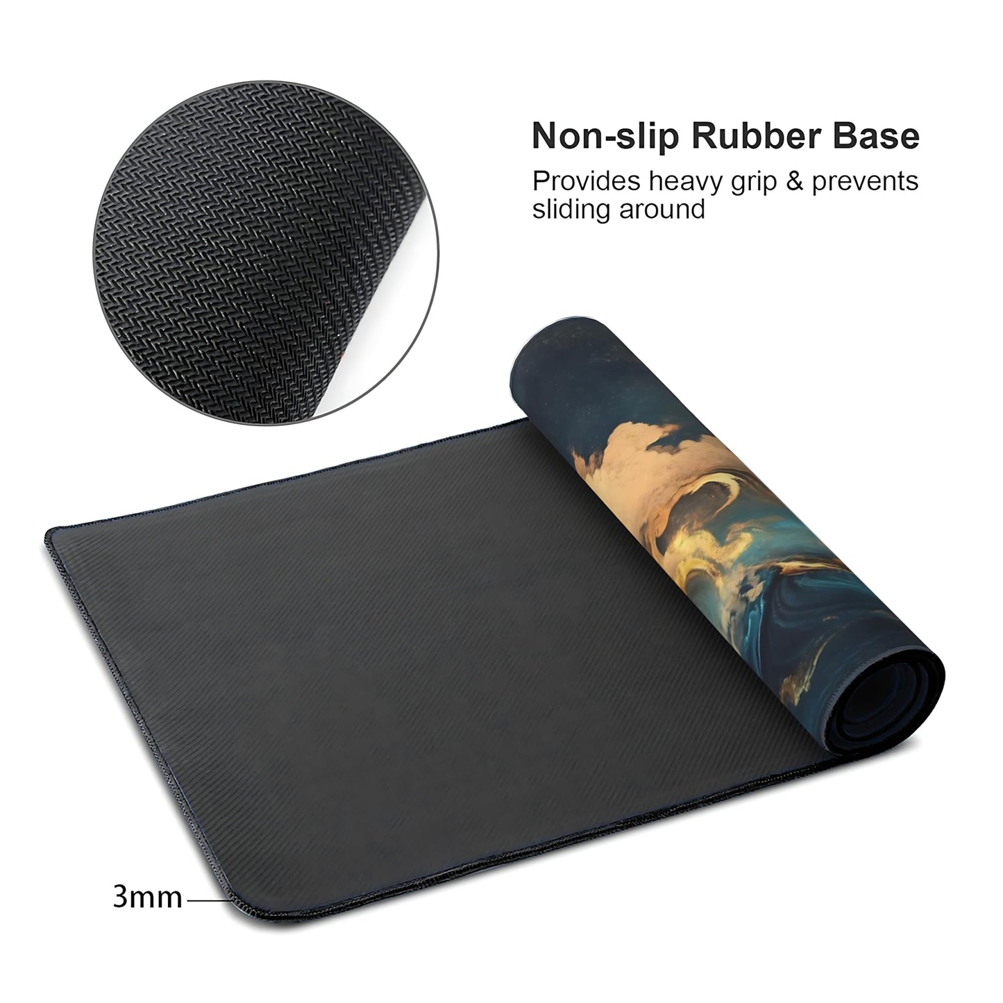 Aesthetic Cloud Gaming Mouse Pad, Deep Teal Ukiyo-e Desk Mat with Anti-Slip Base & Stitched