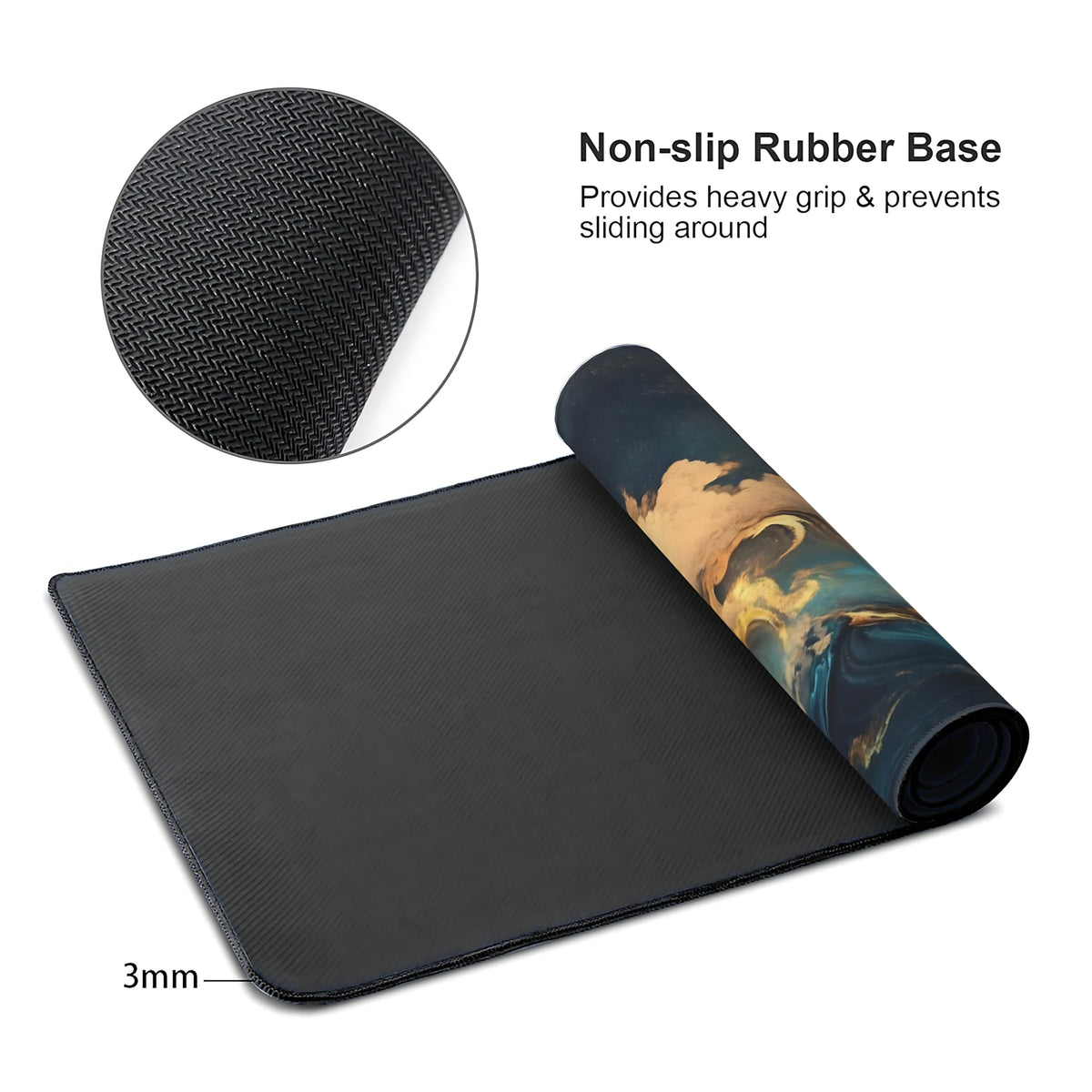 Aesthetic Cloud Gaming Mouse Pad, Deep Teal Ukiyo-e Desk Mat with Anti-Slip Base & Stitched