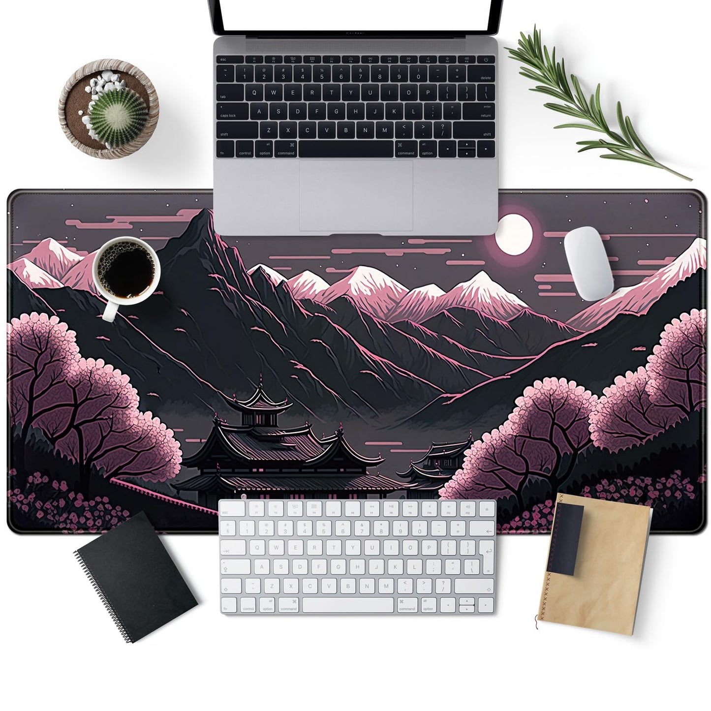 Sakura Blossom Desk Mat Japanese Scenery Mountain Large Mouse Pad XXL Extended Gaming Mousepad