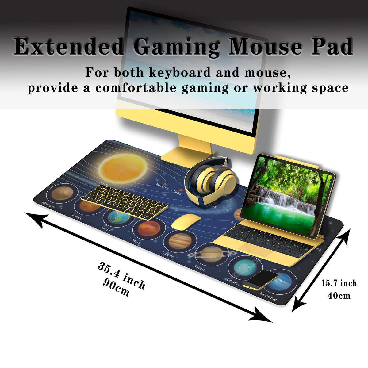 Samgula Biggest Mouse Pad - Yellow Pc Desk Mat, 900X400mm Waterproof Non-Slip Rubber Base, 35.4" X
