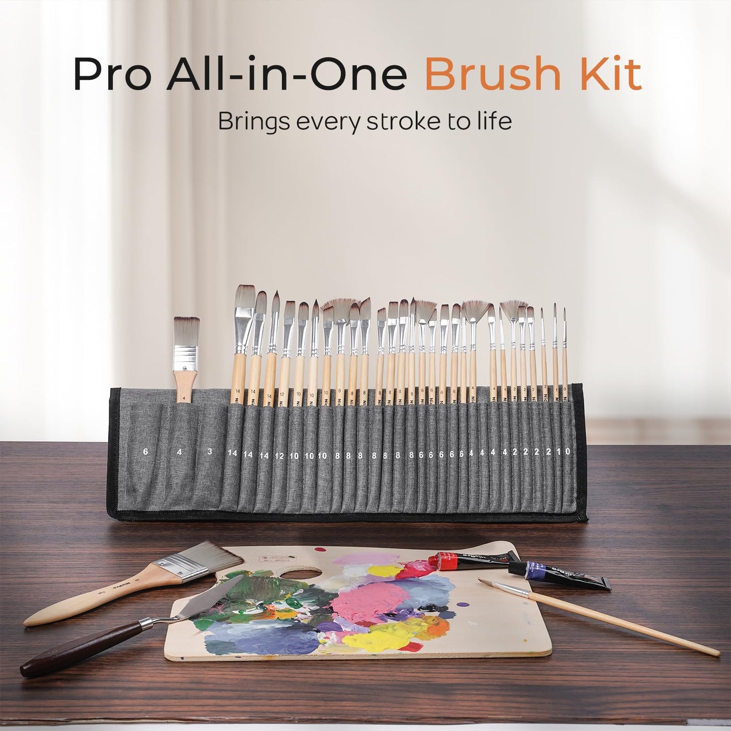 Nicpro 32pcs Paint Brush Set, Acrylic Paint Brushes, Professional Artist Series with Paint Spatula