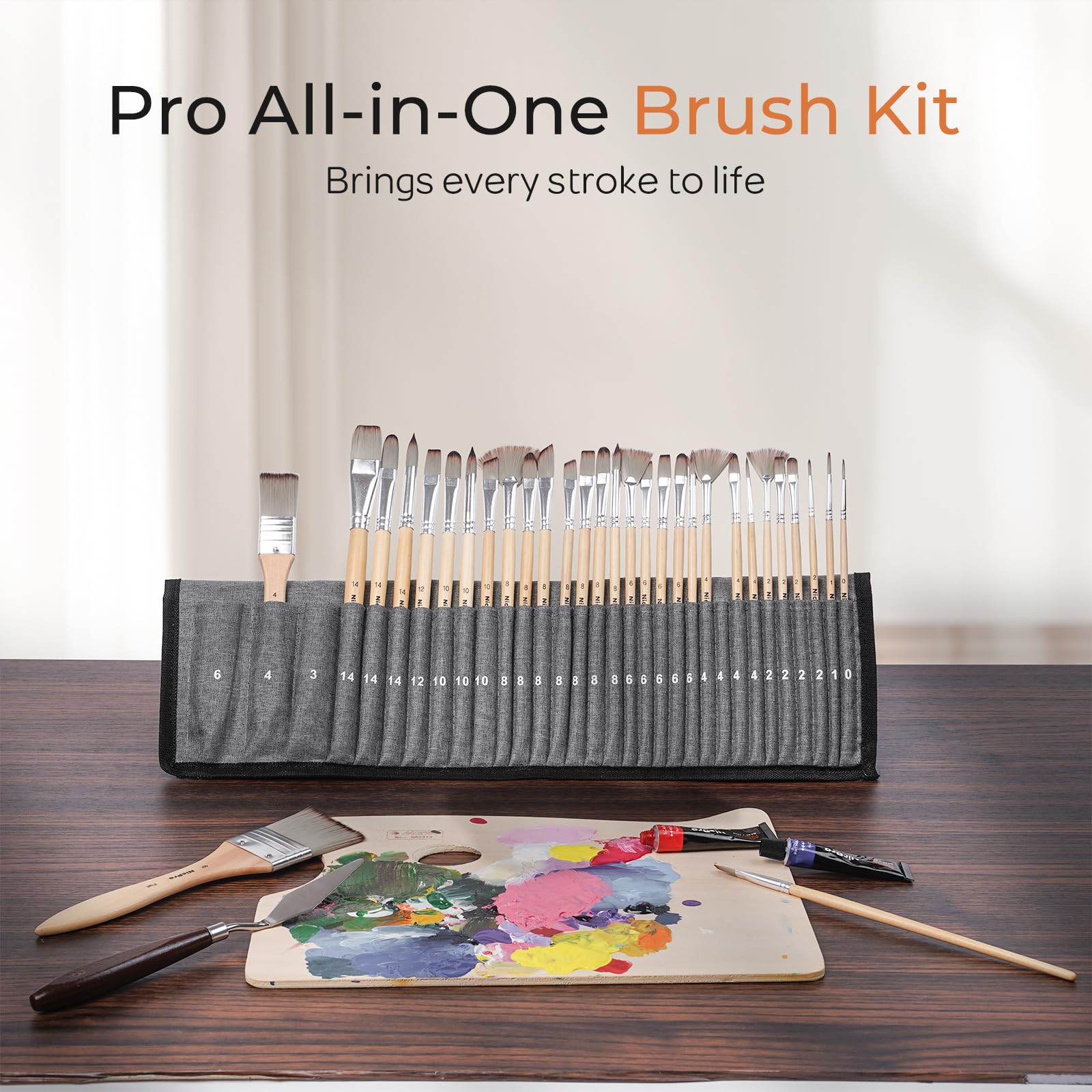 Nicpro 32pcs Paint Brush Set, Acrylic Paint Brushes, Professional Artist Series with Paint Spatula