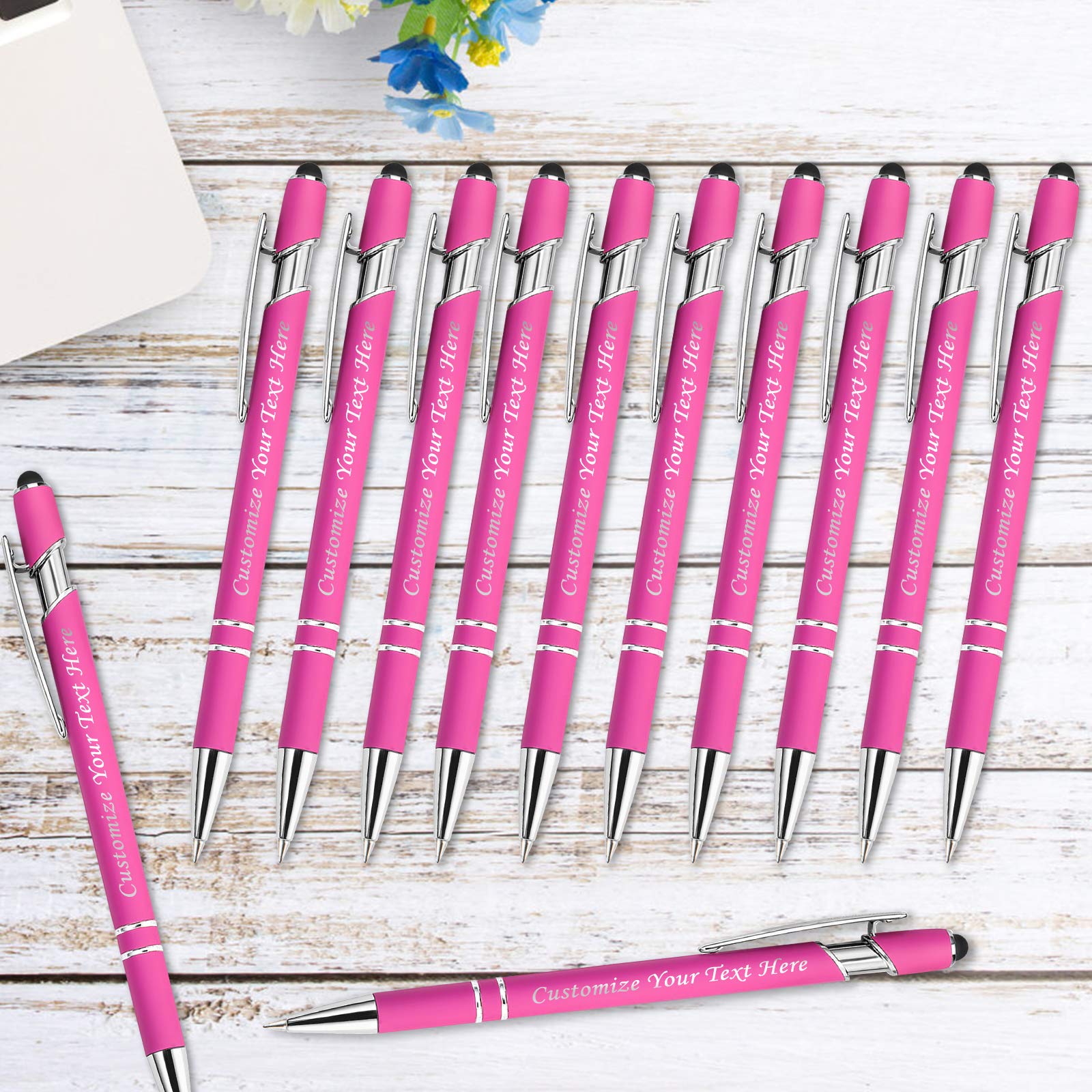 Personalized Pens with Stylus Tip, Custom Engraving Pens 12PCS, Soft Touch Ballpoint Pen, Printed