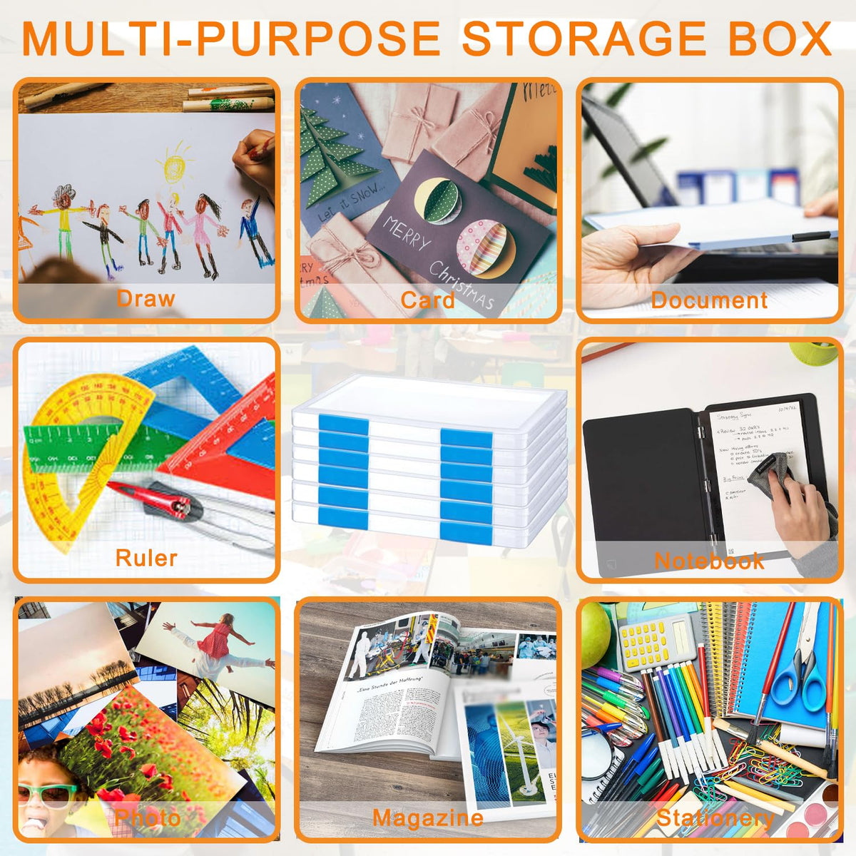 LonlyEagle 6 Pack A4 File Portable Project Case, Plastic Storage Box for 8.5" x 11" Letter Paper
