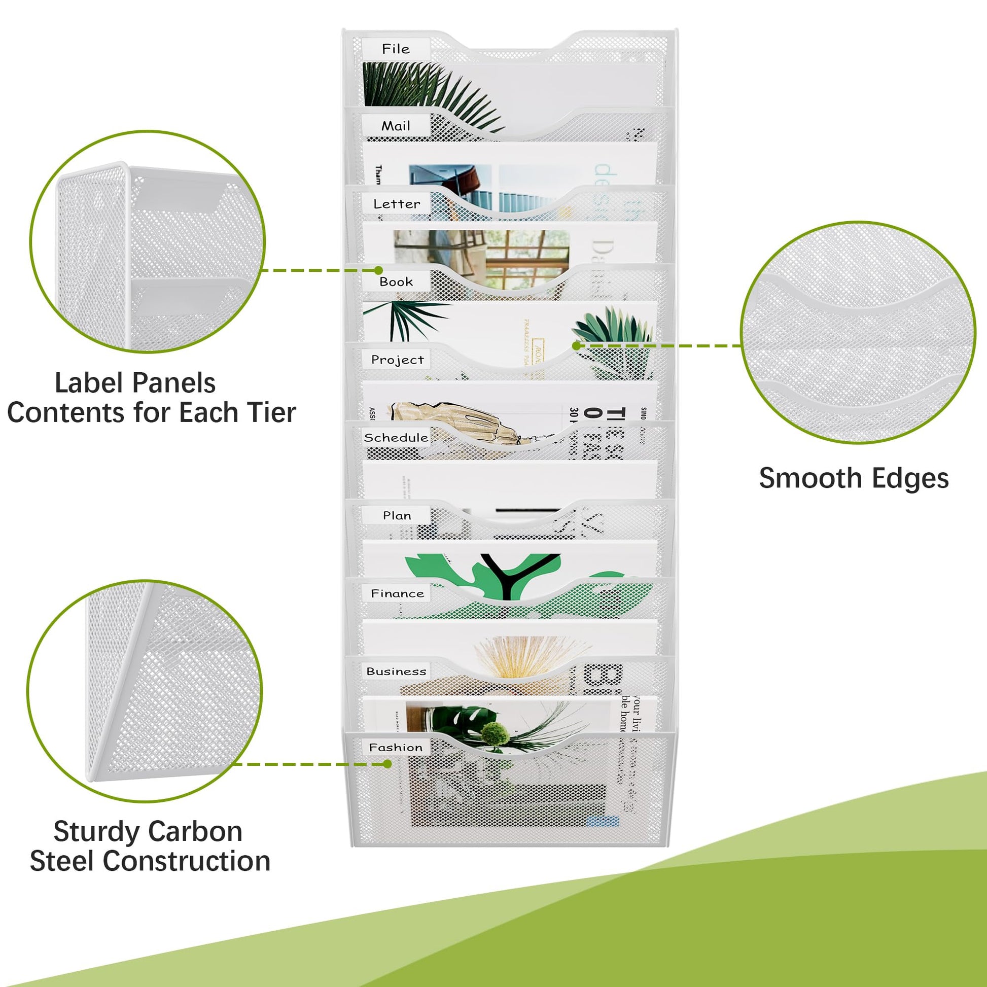 EasyPAG 10 Pocket Mesh Wall File Organizer, Hanging Paper Folder Holder with Classify Label