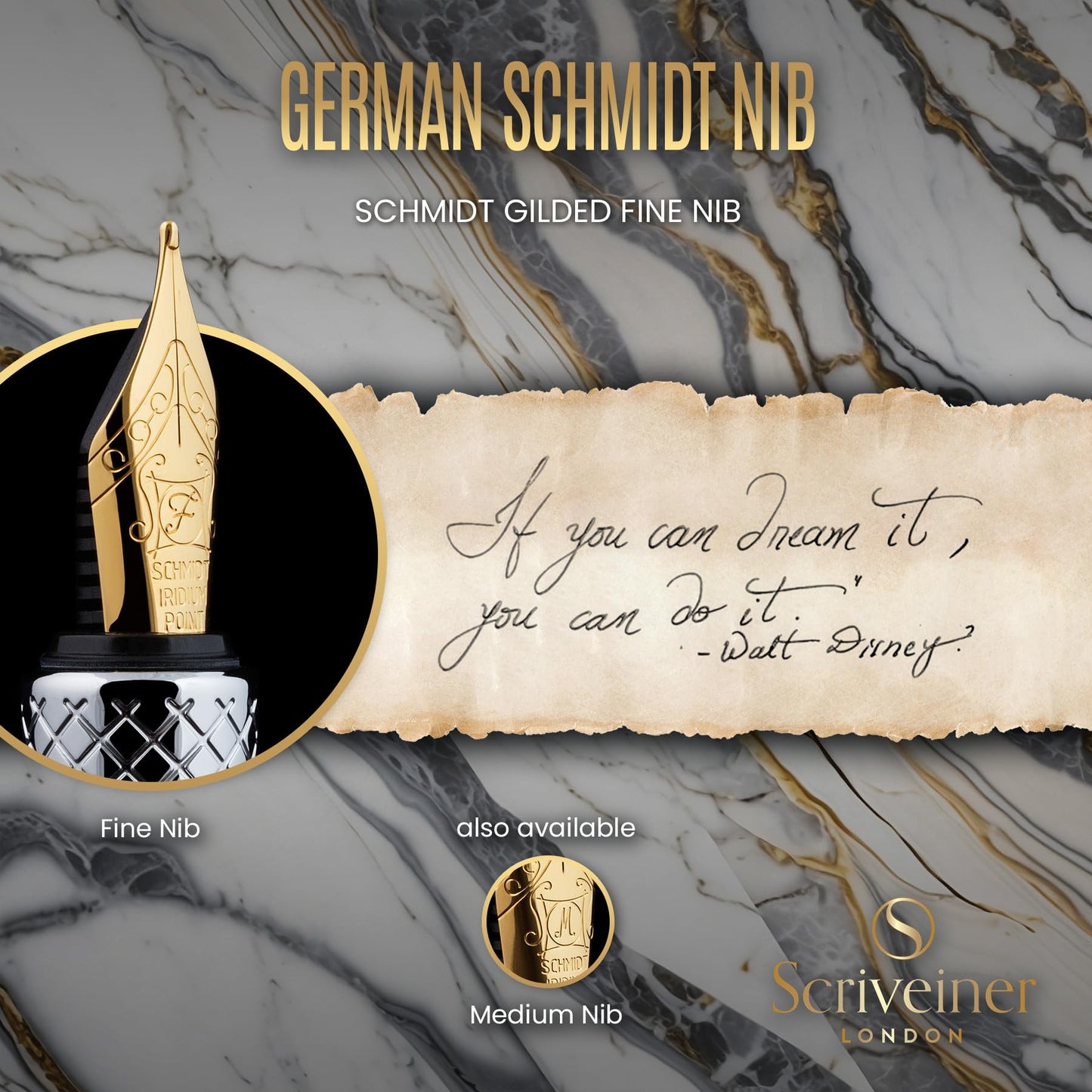 Scriveiner Silver Chrome Fountain Pen (Fine), Award Winning, Heavy Pocket Stunning Luxury Pen, Real