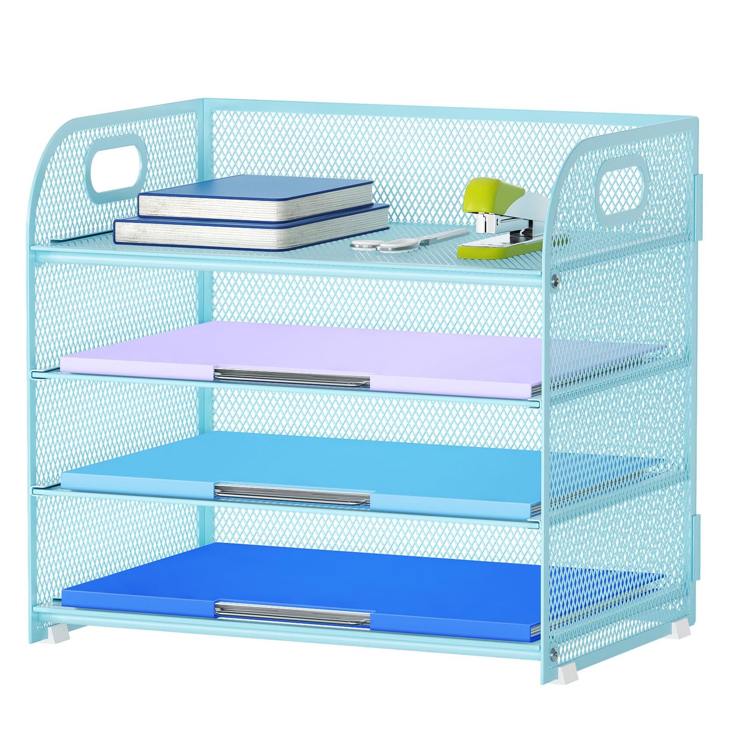 Marbrasse 4 Tier Paper Organizer Letter Tray - Mesh Desk File Organizer with Handle, Paper Sorter