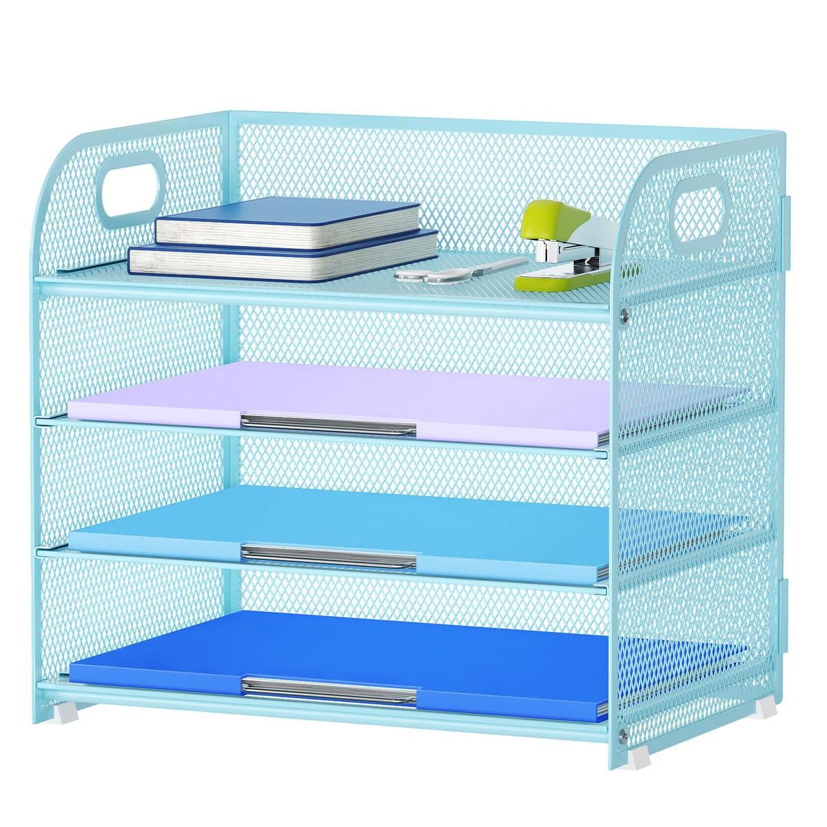 Marbrasse 4 Tier Paper Organizer Letter Tray - Mesh Desk File Organizer with Handle, Paper Sorter