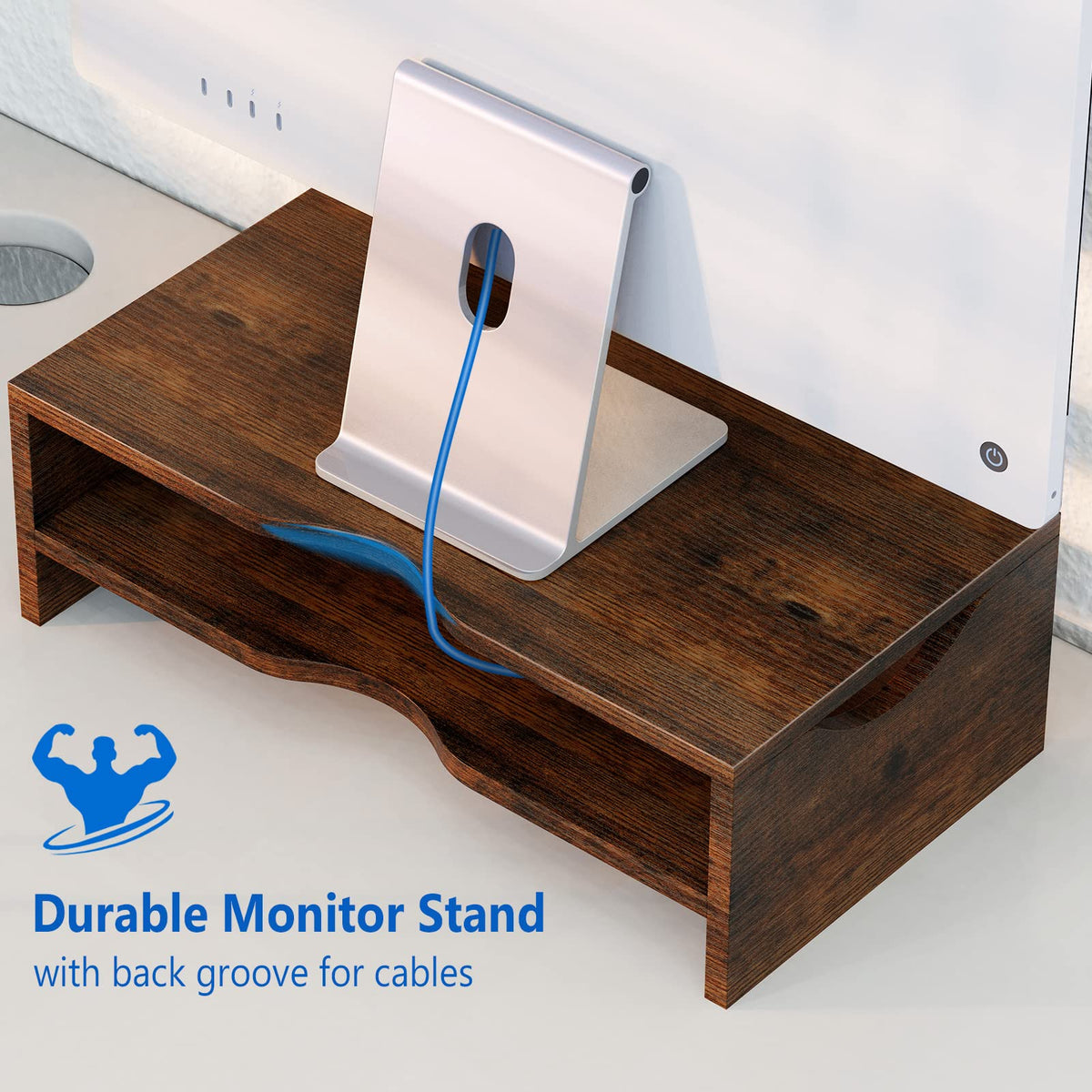 Zimilar Monitor Stand Riser, 2 Tiers Wood Laptop Computer Monitor Riser