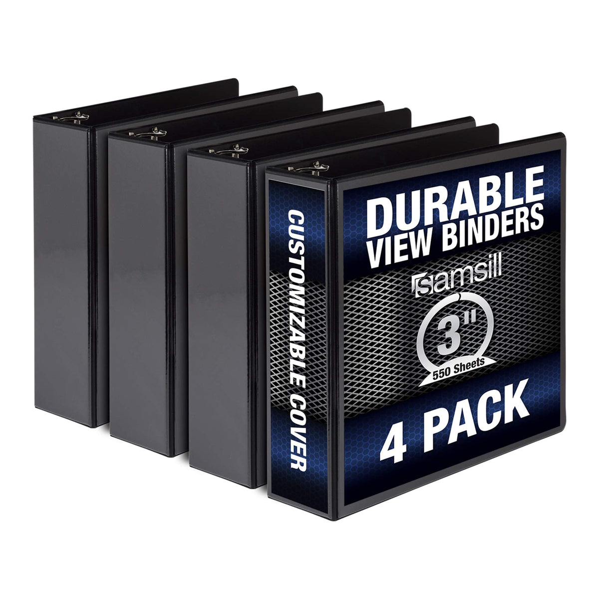 Samsill 4 Pack Durable 2 Inch 3 Ring Binders, Round Ring, Clear View Cover for Presentations, Black