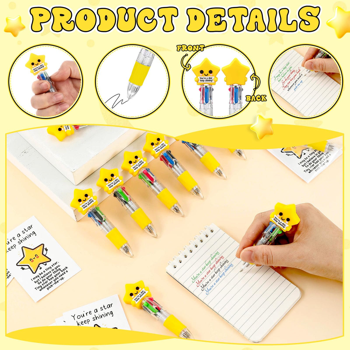 Sayglossy 36 Sets Star Party Favor Gifts, 4-in-1 Star Pens Bulk with Cards