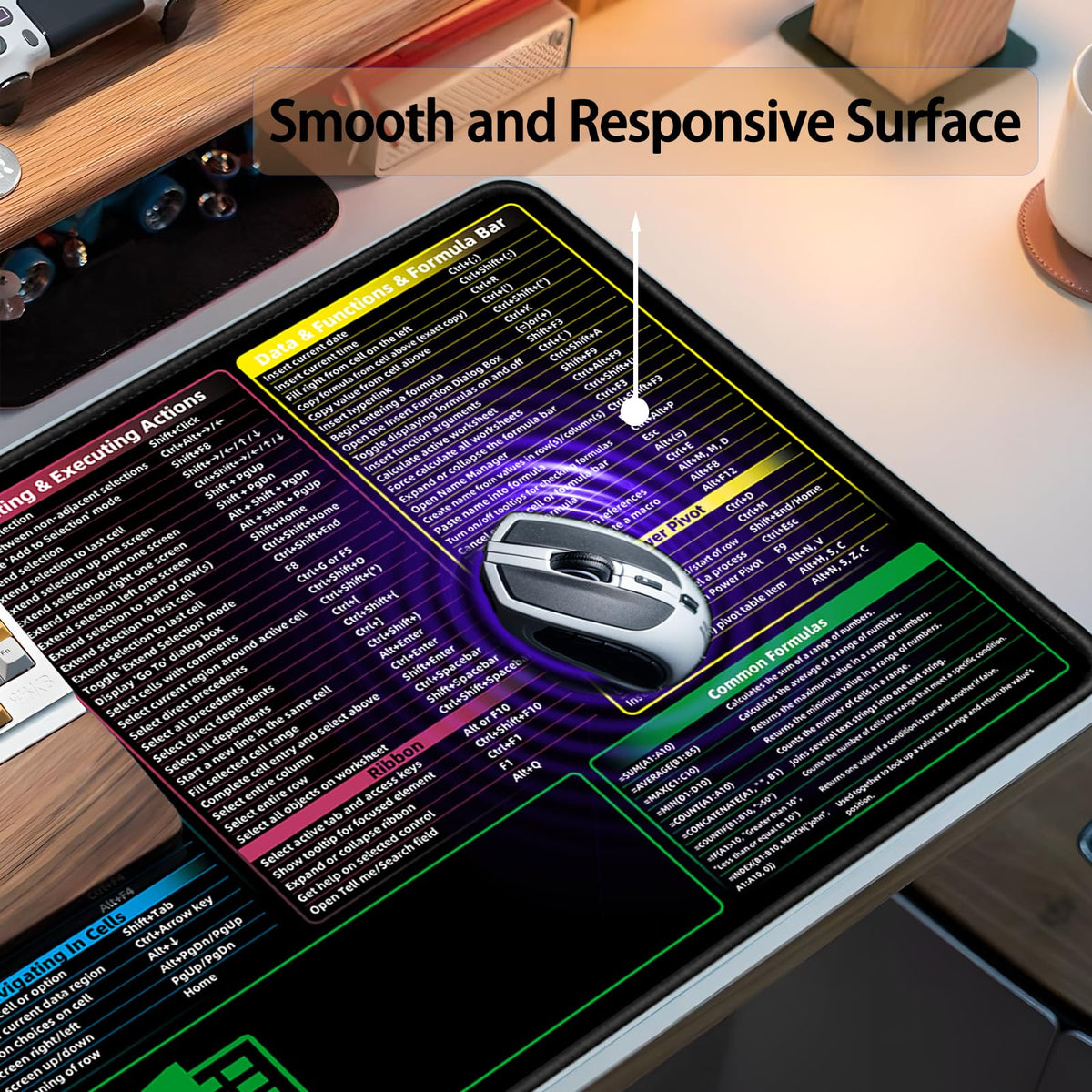 BIRSUKL Excel Shortcuts Mouse Pad，Extended Large XXL（35.4x15.7x0.12in） Cheat Sheet，Gaming