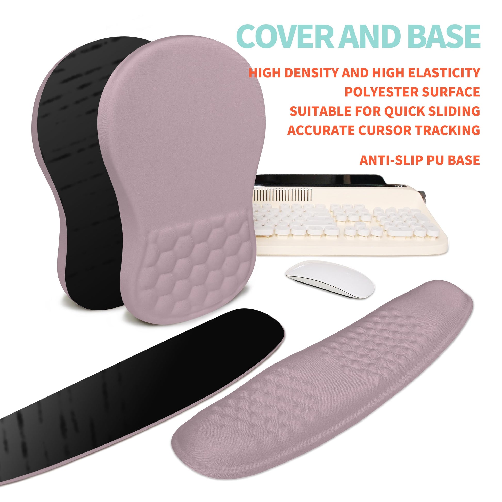 KUOSGM 2-in-1 Ergonomic Set, Wave Rise Keyboard Wrist Rest and Massage Bulge Slope Mouse Pad Wrist