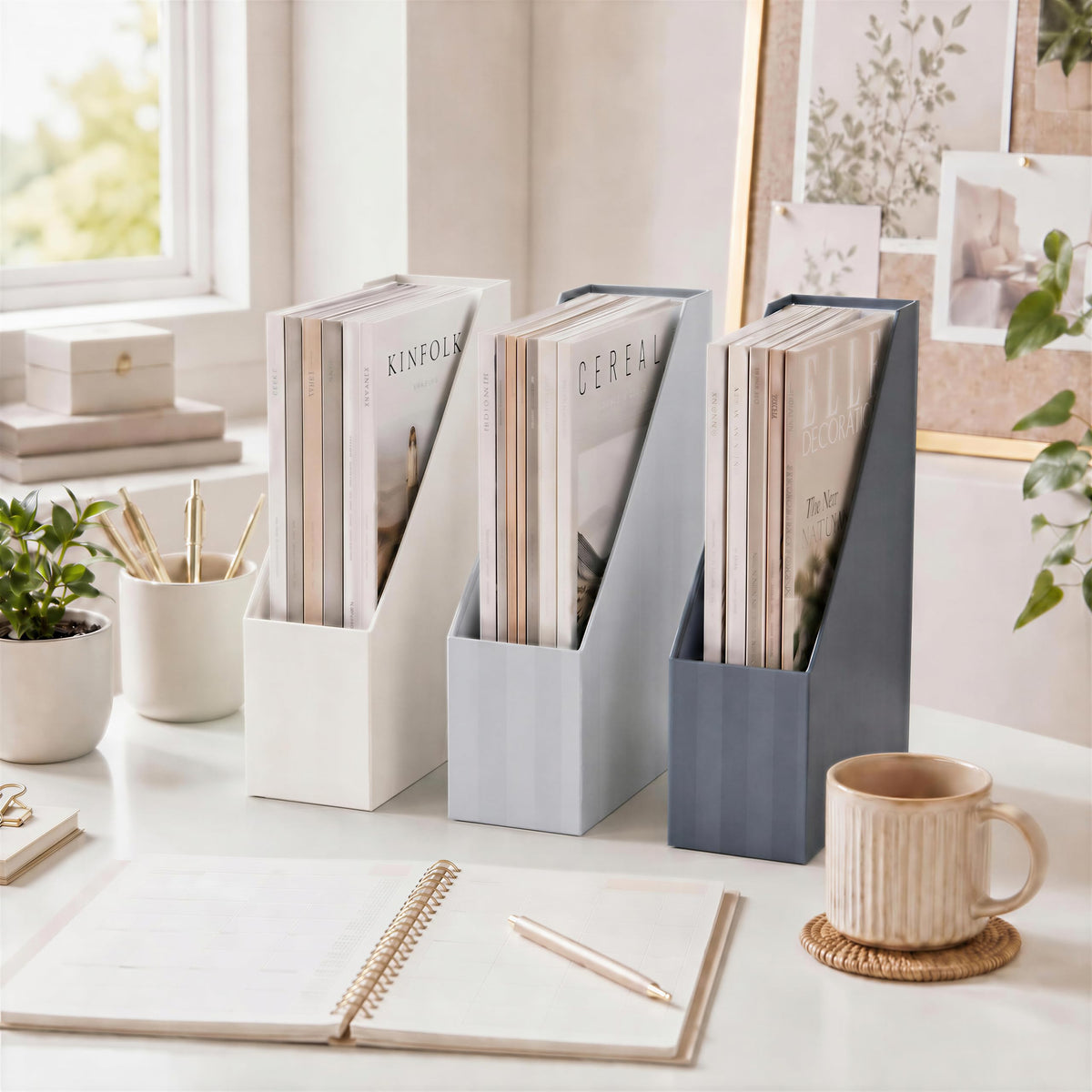Beautiful Magazine Holder Set of 3 - Sturdy File Holder for Desk or Shelves