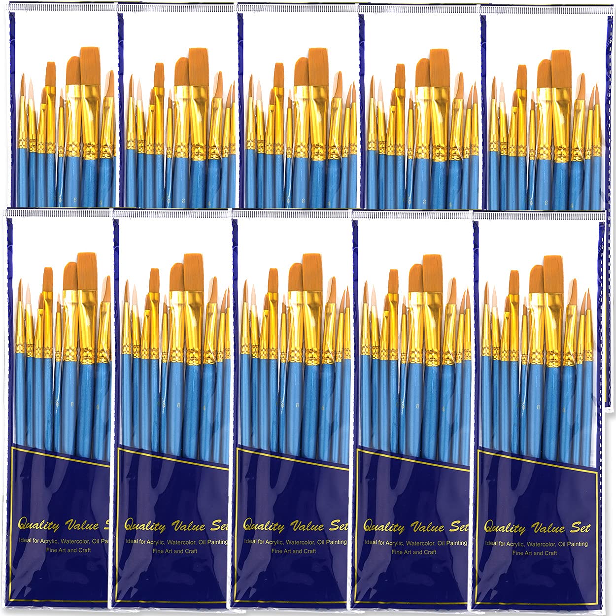BOSOBO Paint Brush Sets, 10 Pack 100 Pcs Pointed-Round Tip Paintbrushes Nylon Hair Artist Acrylic