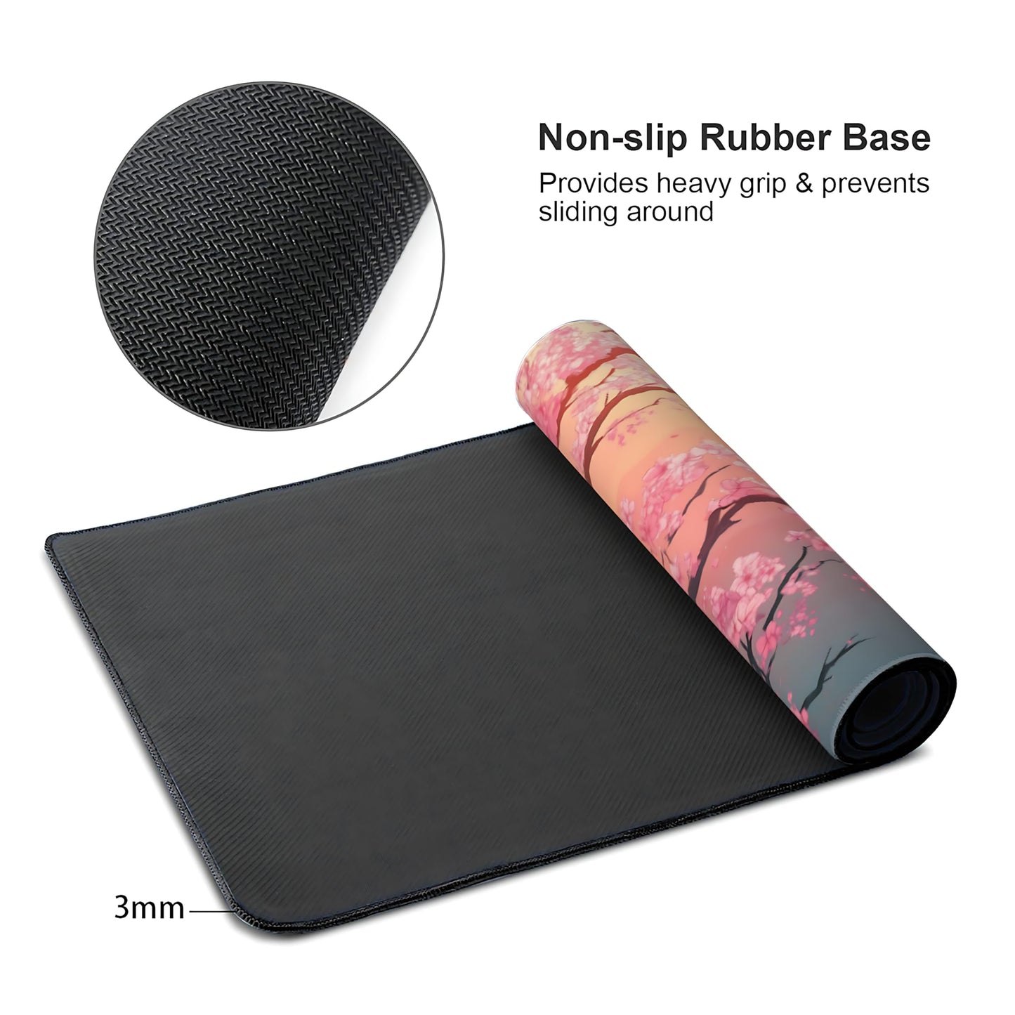 Cute Floral Aesthetic Cherry Gaming Mouse Pad, Pink Japanese Desk Mat with Anti-Slip Base &