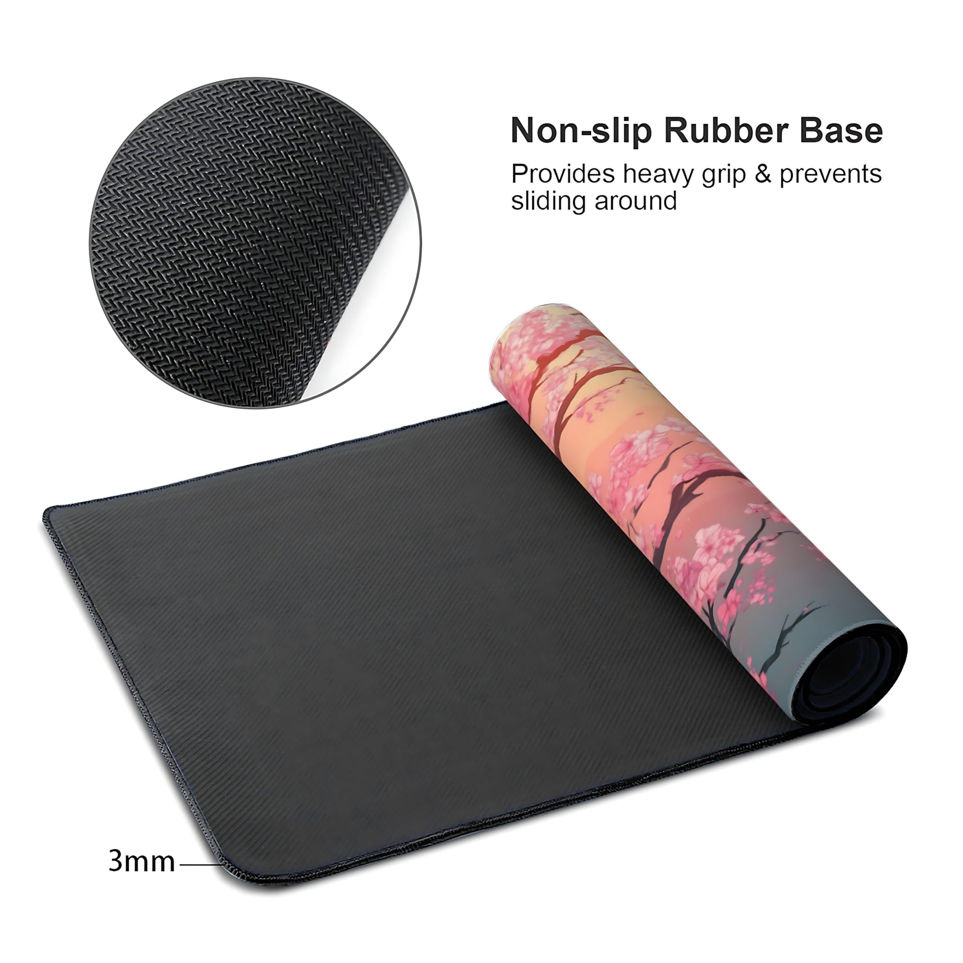 Cute Floral Aesthetic Cherry Gaming Mouse Pad, Pink Japanese Desk Mat with Anti-Slip Base &
