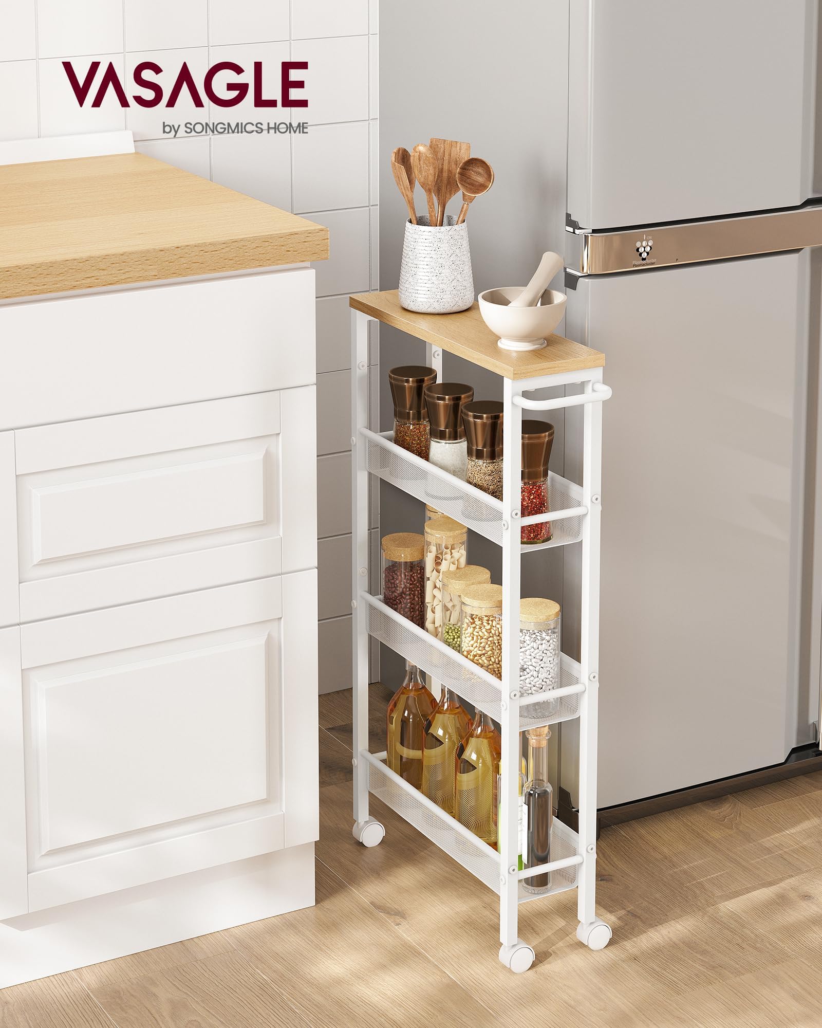 VASAGLE 4-Tier Slim Rolling Storage cart with Wheels, 5.1 Inches, Metal