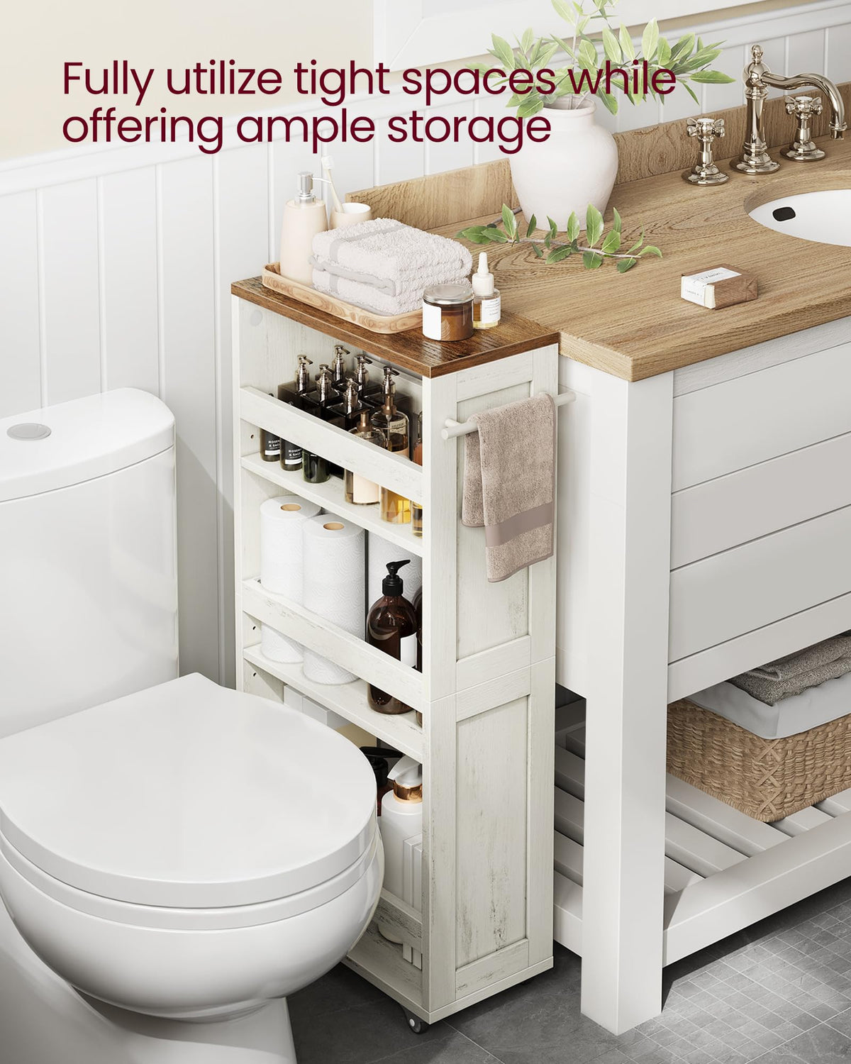 VASAGLE 4-Tier Slide-Out Storage Cart, Slim Kitchen Cart with Wheels