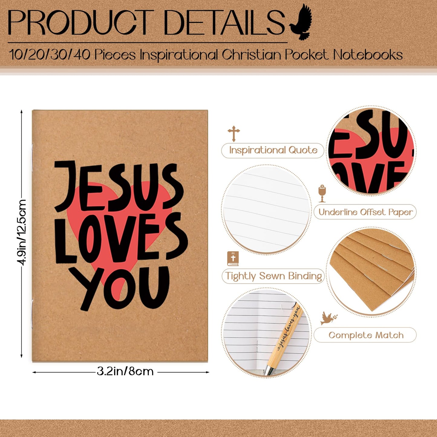 Tenceur 30 Sets Jesus Loves You Christian Notebooks Pens Keychains