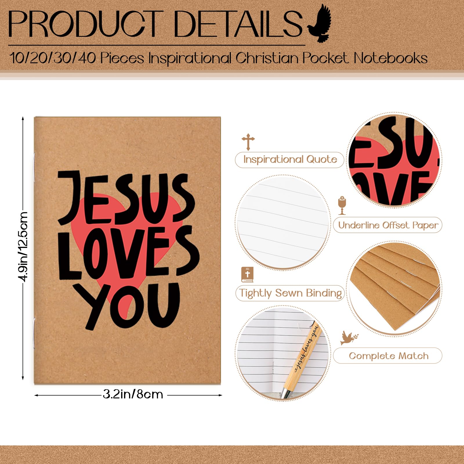 Tenceur 30 Sets Jesus Loves You Christian Notebooks Pens Keychains