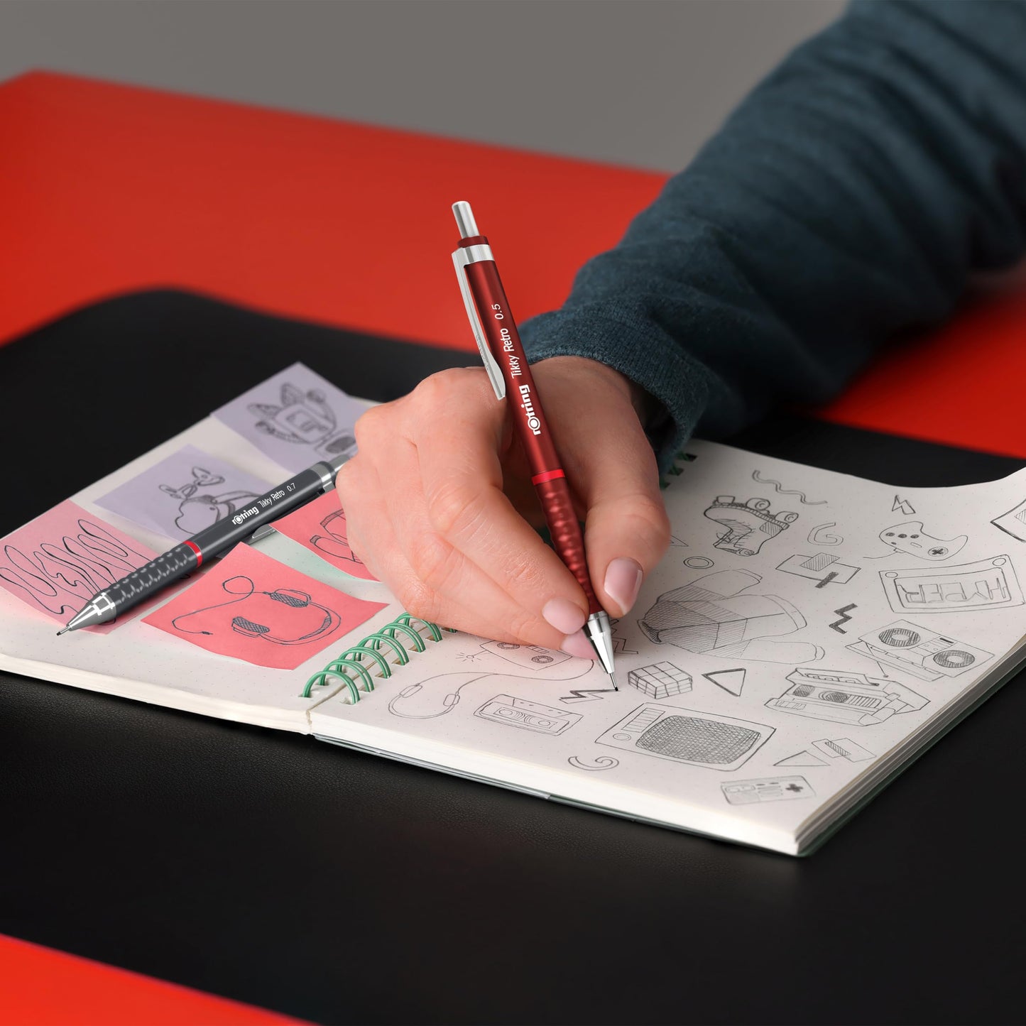 rOtring Tikky Retro Mechanical Pencils | 2B 0.5 mm | Blue Barrels | with Comfort Rippled Grip | 12