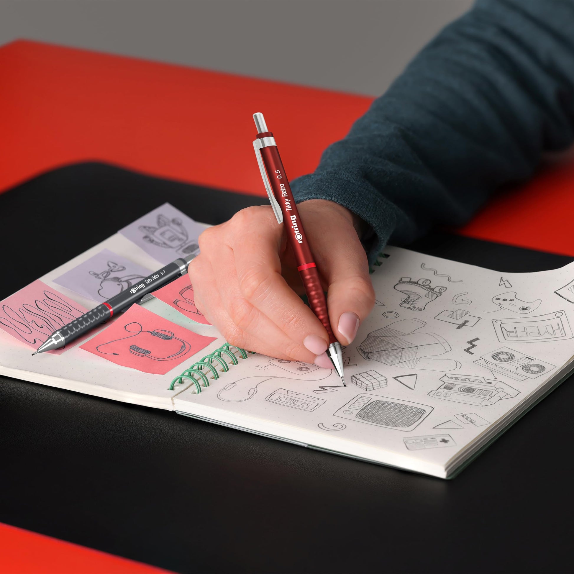 rOtring Tikky Retro Mechanical Pencils | 2B 0.5 mm | Blue Barrels | with Comfort Rippled Grip | 12