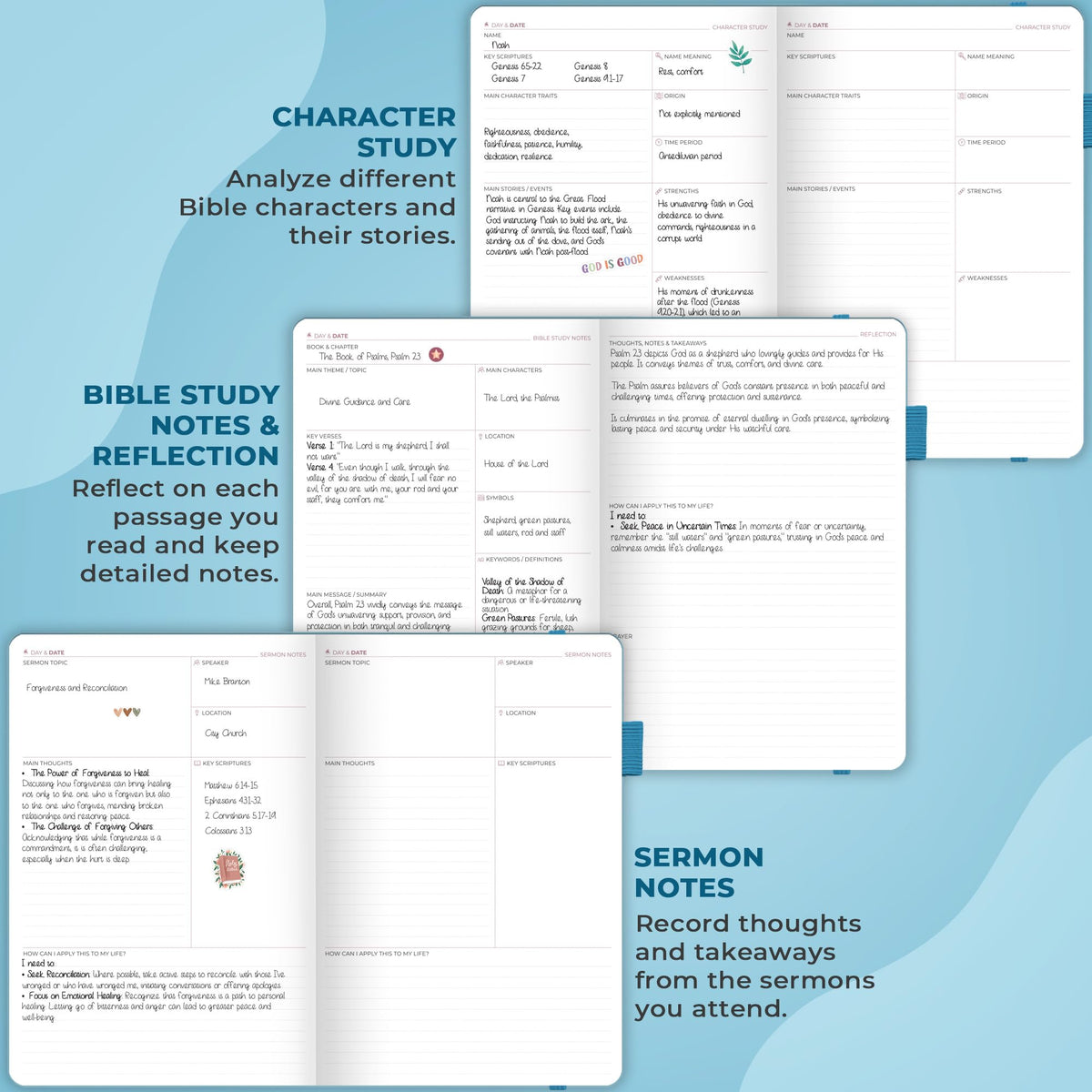 Clever Fox Bible Study Journal, Guide, Supplies for Women 7x10 Aquamarine