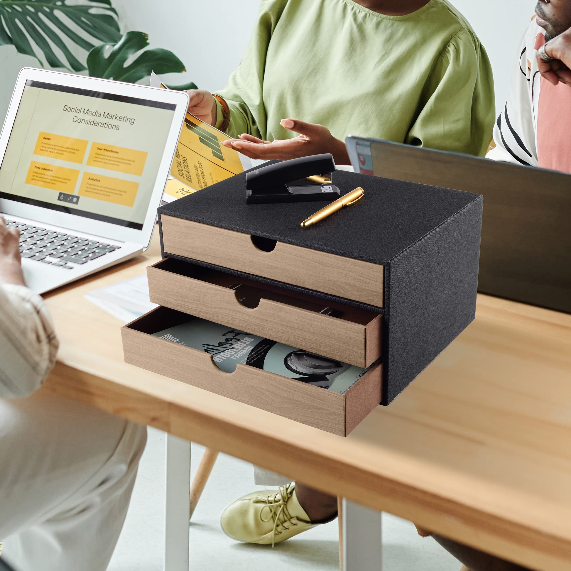RHCSZ Fashion Multicolor Collocation Leather Desk Organizer File Cabinet Executive Office Supplies