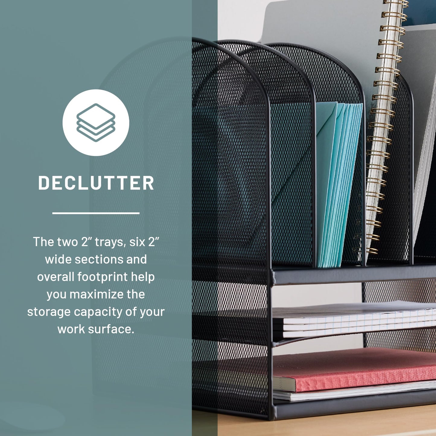 Safco Onyx Desk Organizer, 6 Vertical Compartments and 2 Trays, Office and Classroom Mailbox
