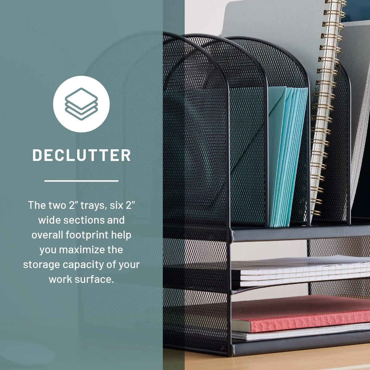 Safco Onyx Desk Organizer, 6 Vertical Compartments and 2 Trays, Office and Classroom Mailbox
