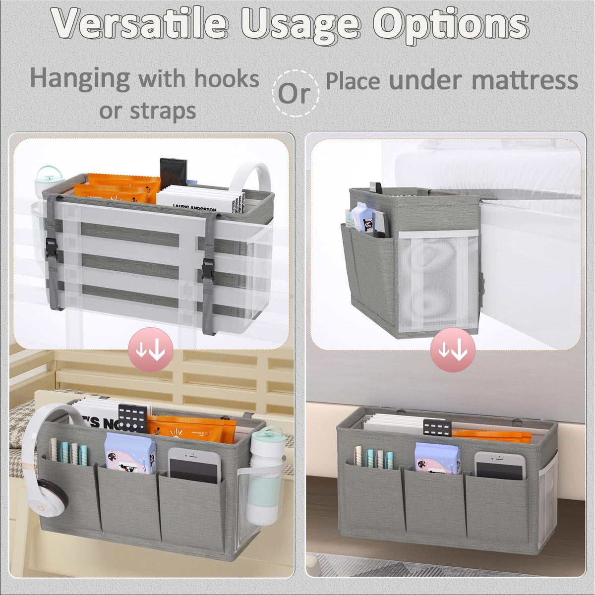 Bedside Caddy Storage Organizer for Bed Rails, Bed Caddy with 6 Pockets