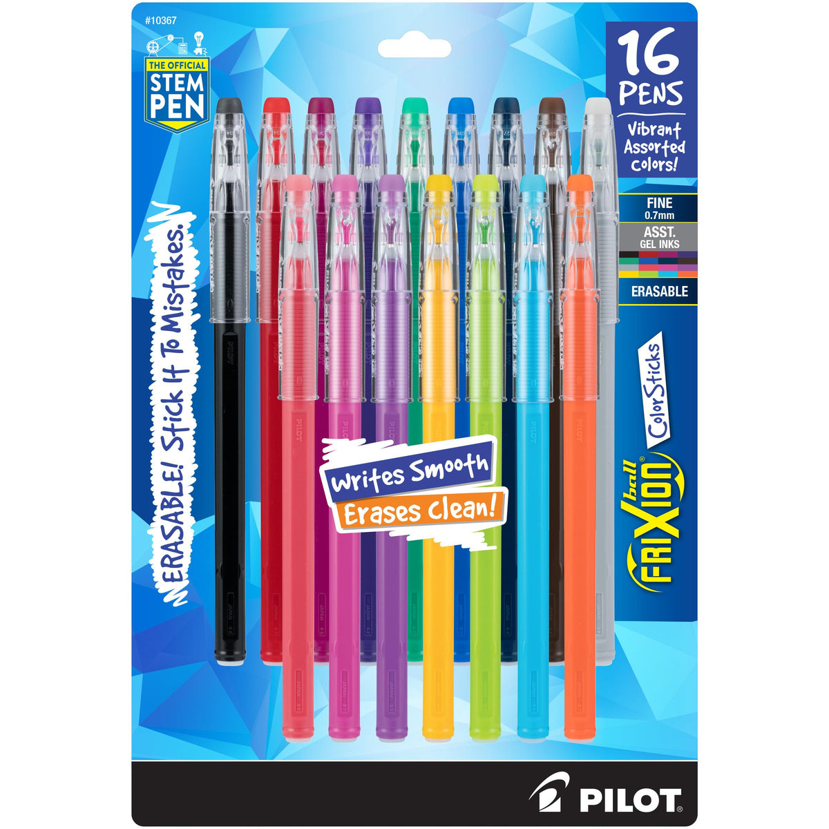 PILOT FriXion ColorSticks Erasable Gel Ink, Assorted Colors, Pack of 16