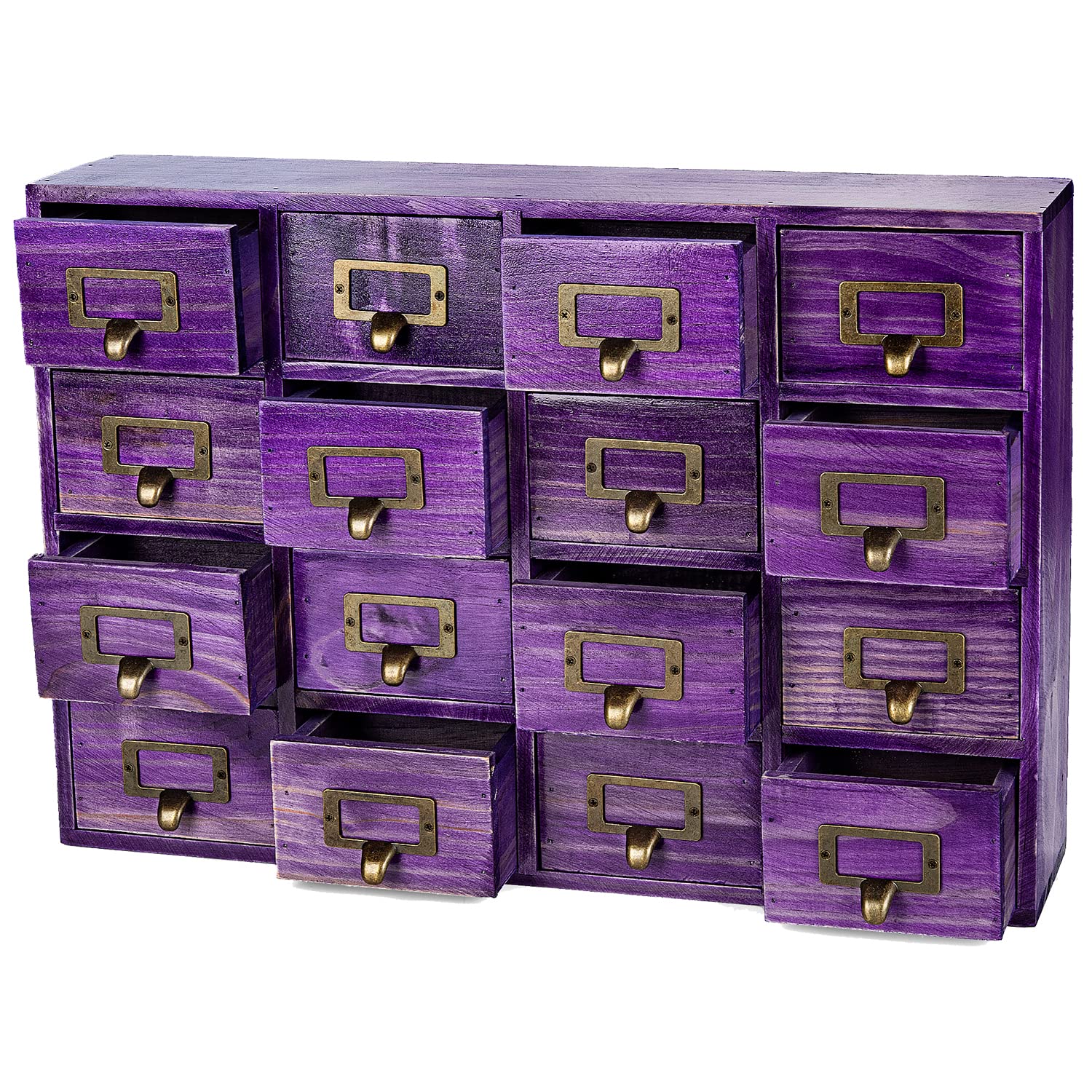 Purple 16-Slot Wooden Drawer Unit - Country Style Desk Organizer Box - 20"x3.6”x14” Wooden Storage