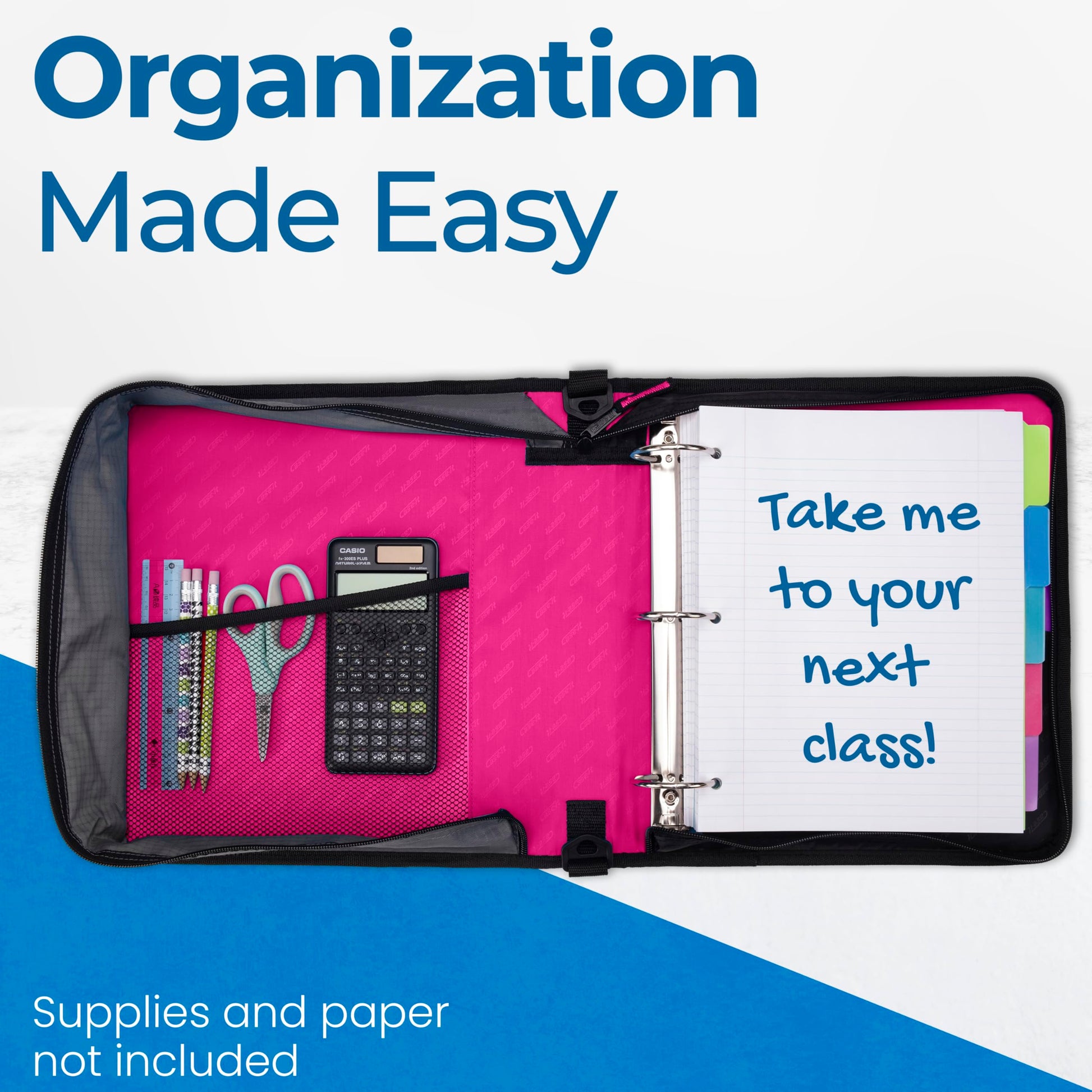 Case-it School Zipper Binder | 2-Inch O-Rings | 350-Sheet | D-251 Magenta