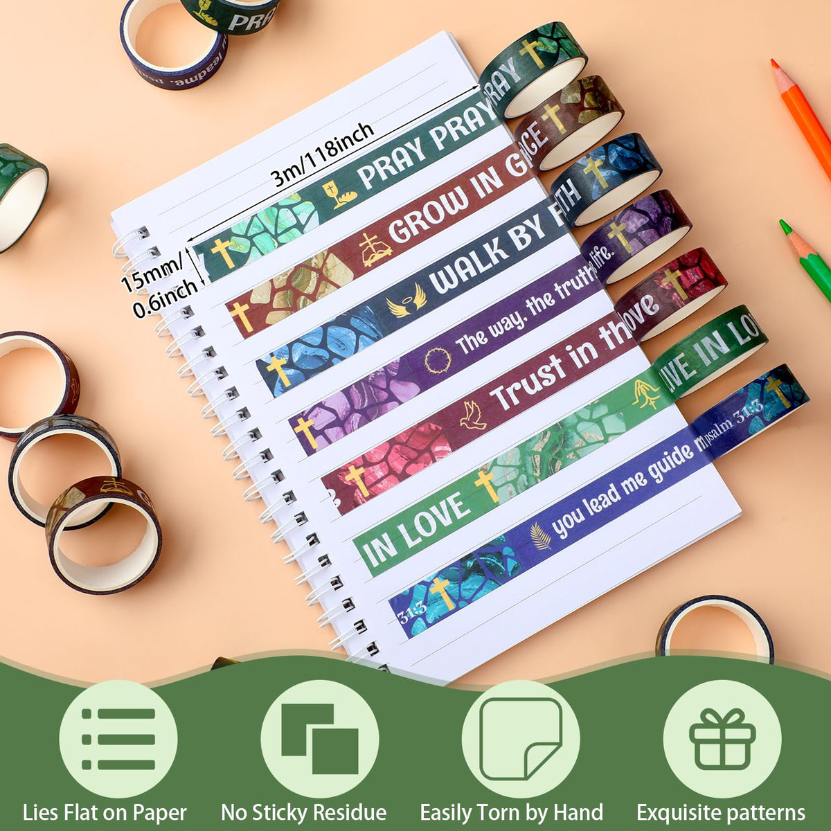 Janlaugh 24 Rolls Back to School Christian Bible Verse Washi Tape