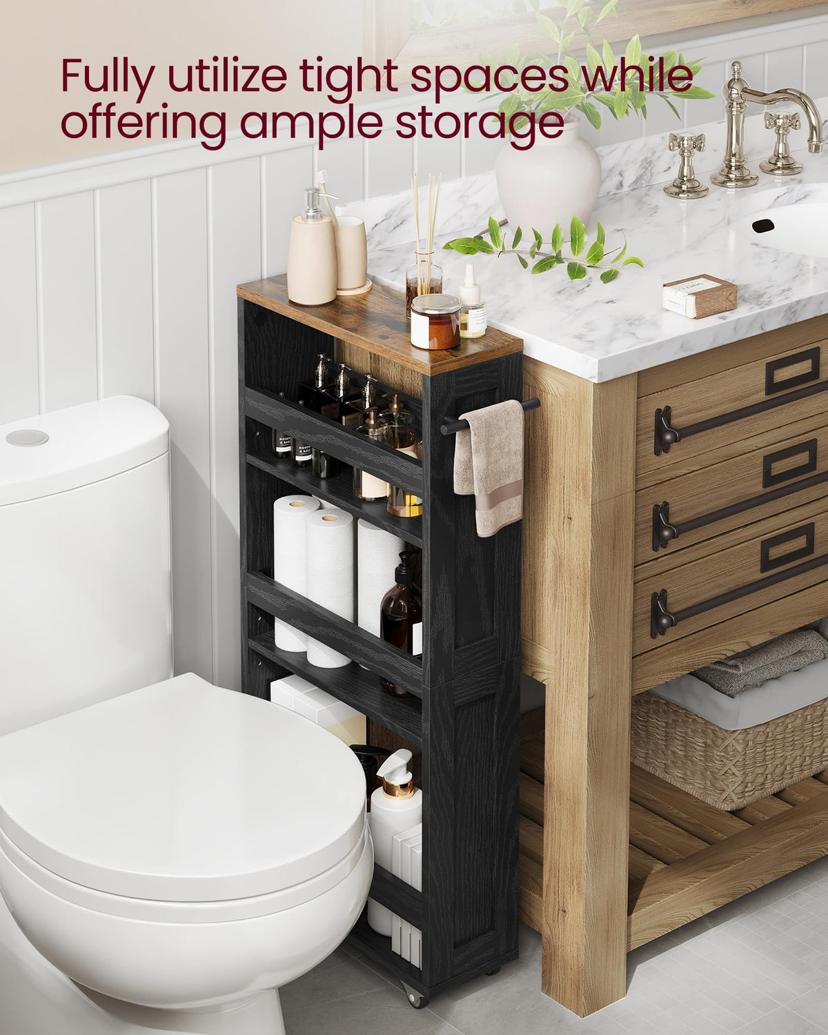 VASAGLE 4-Tier Slide-Out Storage Cart, Slim Kitchen Cart with Wheels