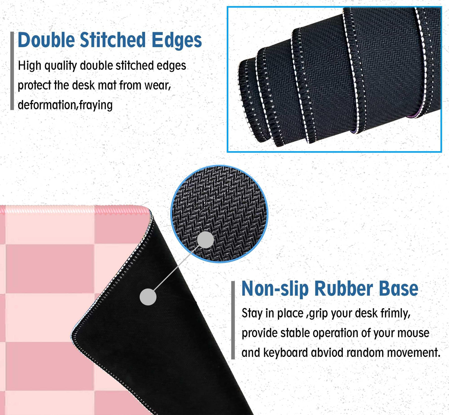 Large Pink Mouse Pads for Desk, XXL Checkered Pattern Mouse Pad, Square Premium Texture Computer