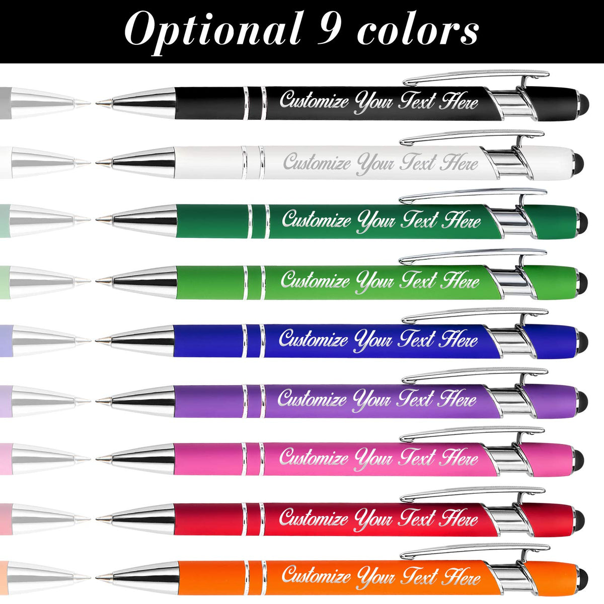 Personalized Pens with Stylus Tip, Custom Engraving Pens 24PCS, Soft Touch Ballpoint Pen, Printed