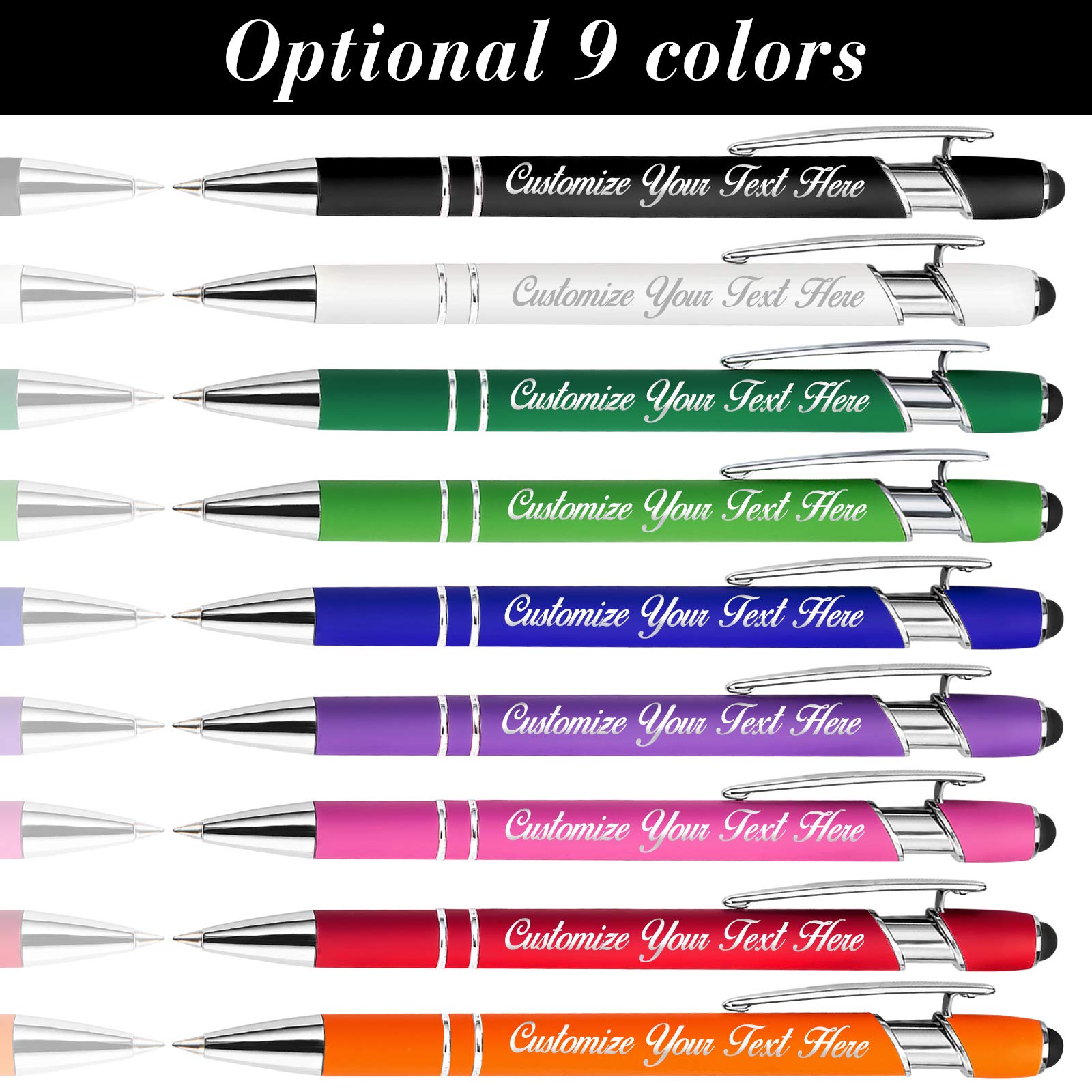 Personalized Pens with Stylus Tip, Custom Engraving Pens 24PCS, Soft Touch Ballpoint Pen, Printed