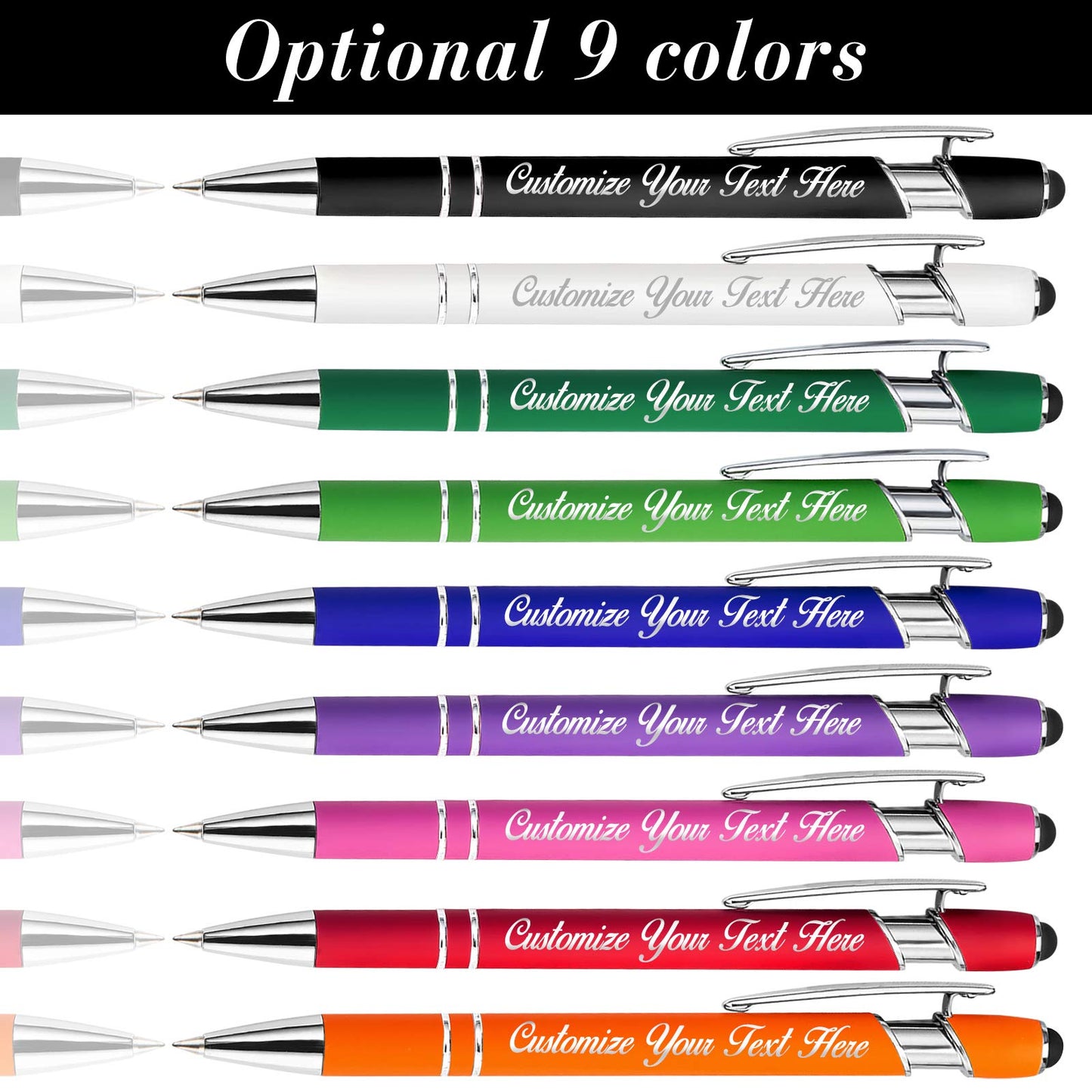 Personalized Pens with Stylus Tip, Custom Engraving Pens 24PCS, Soft Touch Ballpoint Pen, Printed
