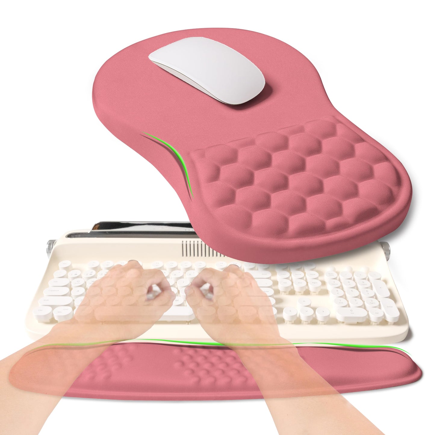 KUOSGM 2-in-1 Ergonomic Set, Wave Rise Keyboard Wrist Rest and Massage Bulge Slope Mouse Pad Wrist