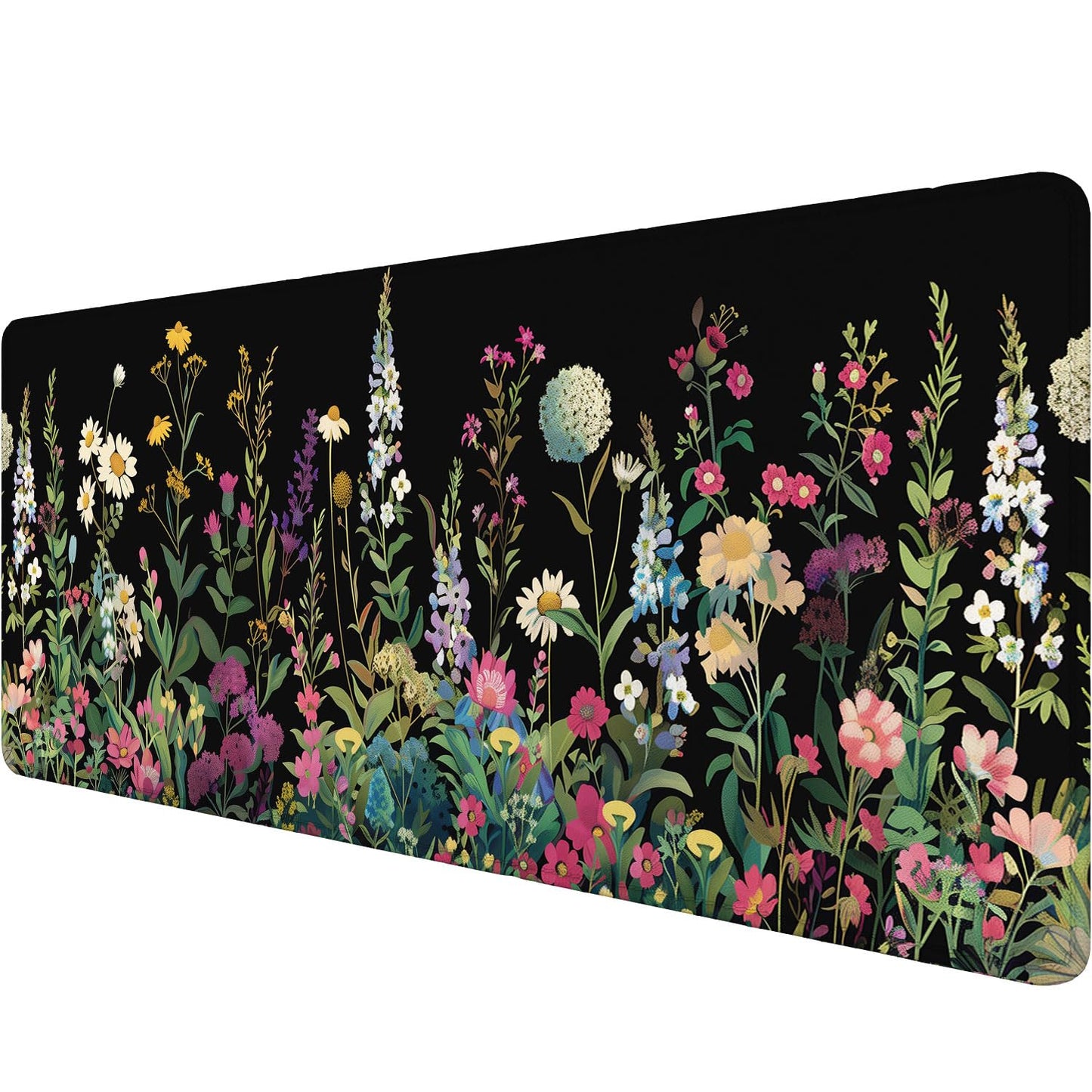 Floral Desk Mat Cute Plant Wildflowers Flowers Large Gaming Mouse Mat with Stitched Edges,Non-Slip