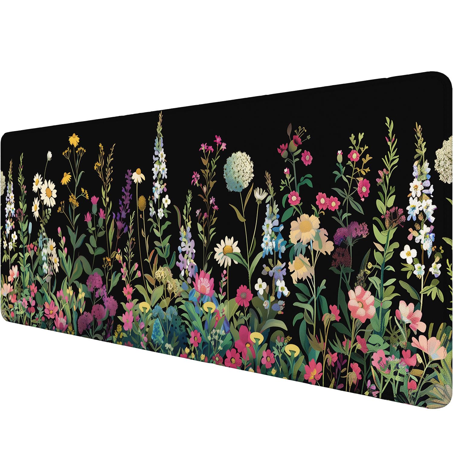 Floral Desk Mat Cute Plant Wildflowers Flowers Large Gaming Mouse Mat with Stitched Edges,Non-Slip