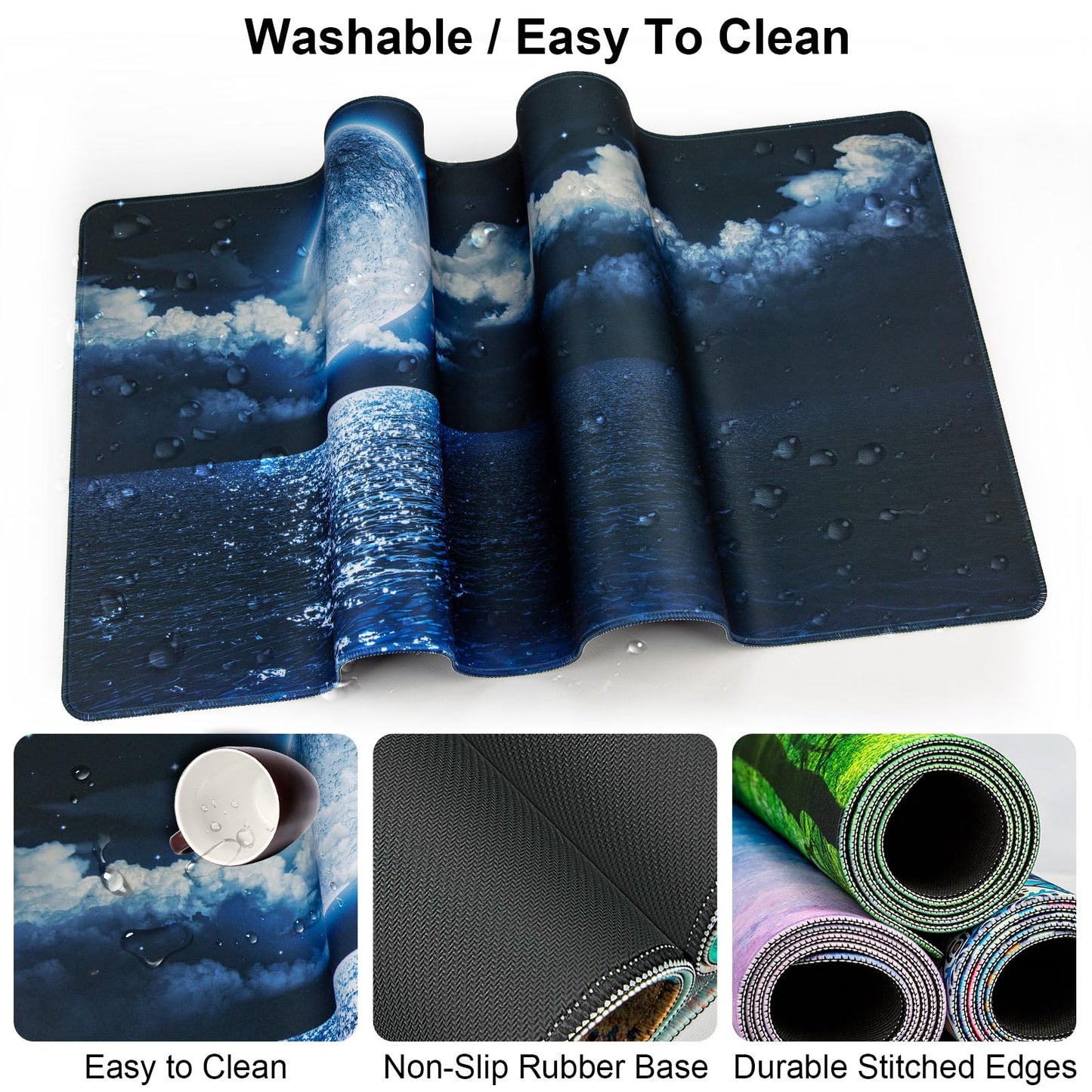 4 in 1 Mouse Pad and Keyboard Wrist Rest,Large Desk Mat,Coaster Set-Ocean