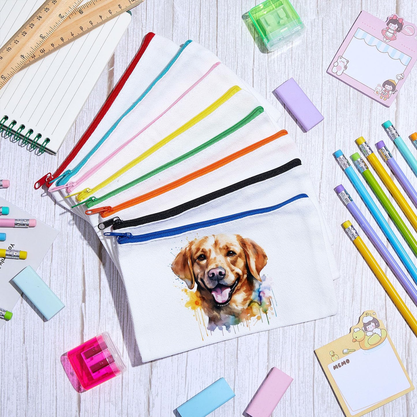 Frienda 50 Pcs Canvas Zipper Pouch Bulk Gift, White with Colorful Zipper