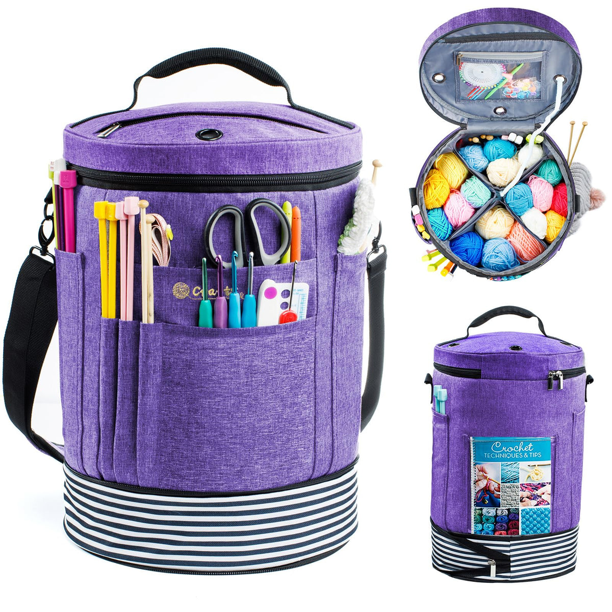 MYBAGZING Expandable Crochet Bag Organizer w/Yarn Grommets& Zipper Closure